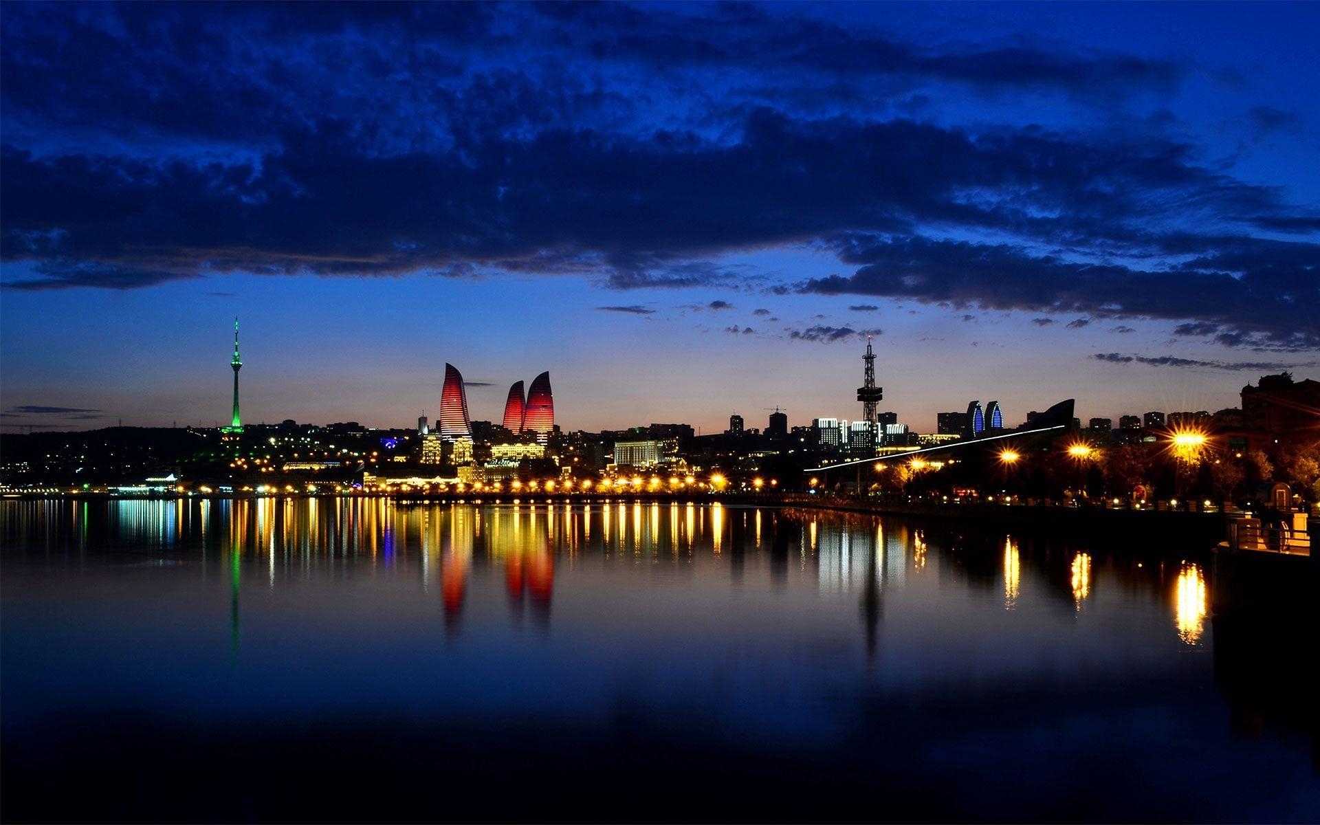 Baku, Nacht, Lichter, Skyline, Aserbaidschan, 1920x1200 HD Desktop