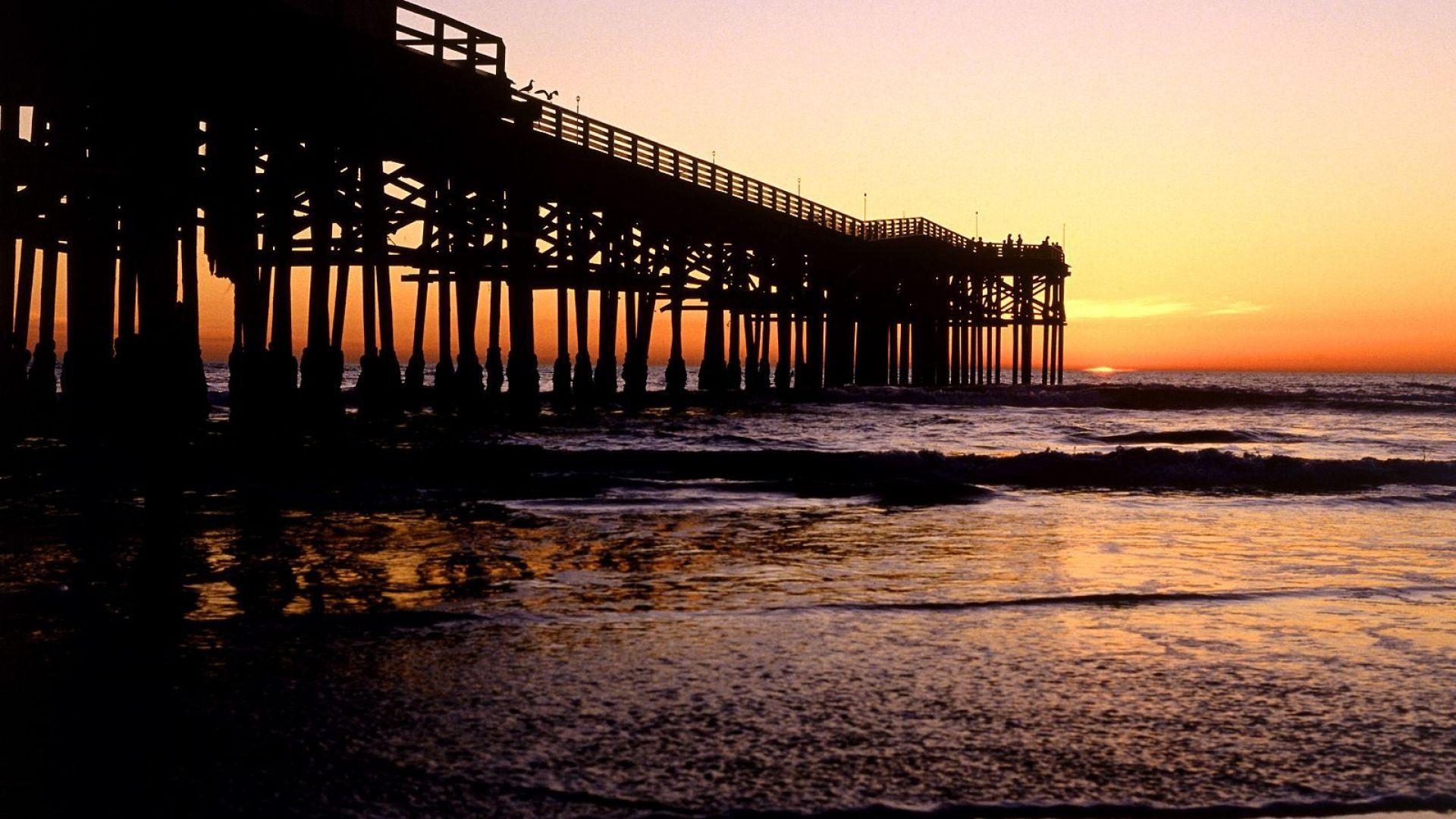 San Diego, Abend, Pier, Wellen, Meer, 1920x1080 Full HD Desktop