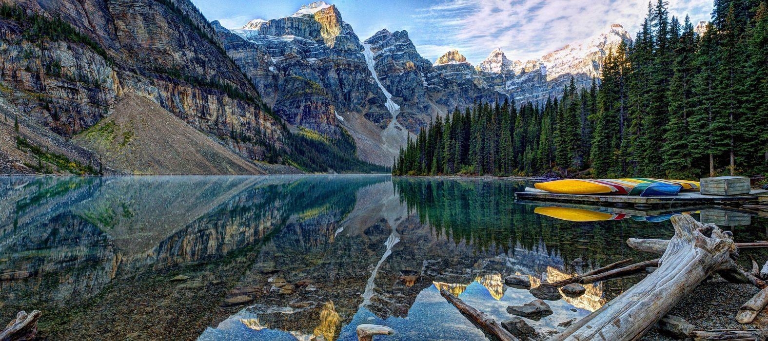 Moraine Lake, Banff, Nationalpark, Berge, Kanada, 1580x700 Dual Screen Desktop