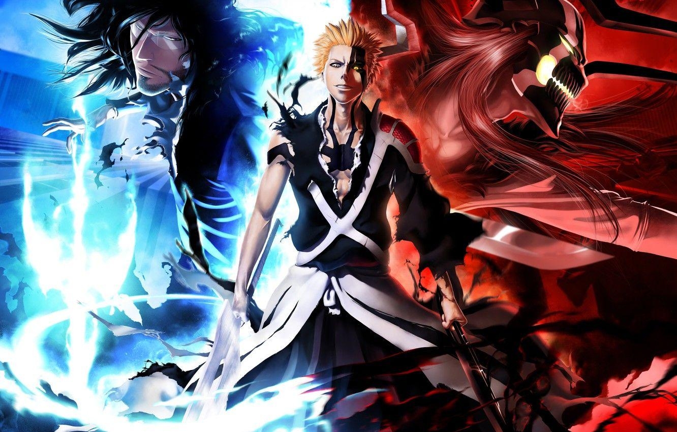 Ichigo Kurosaki, Maske, Schwert, Bleach, Anime Kunst, 1340x850 HD Desktop