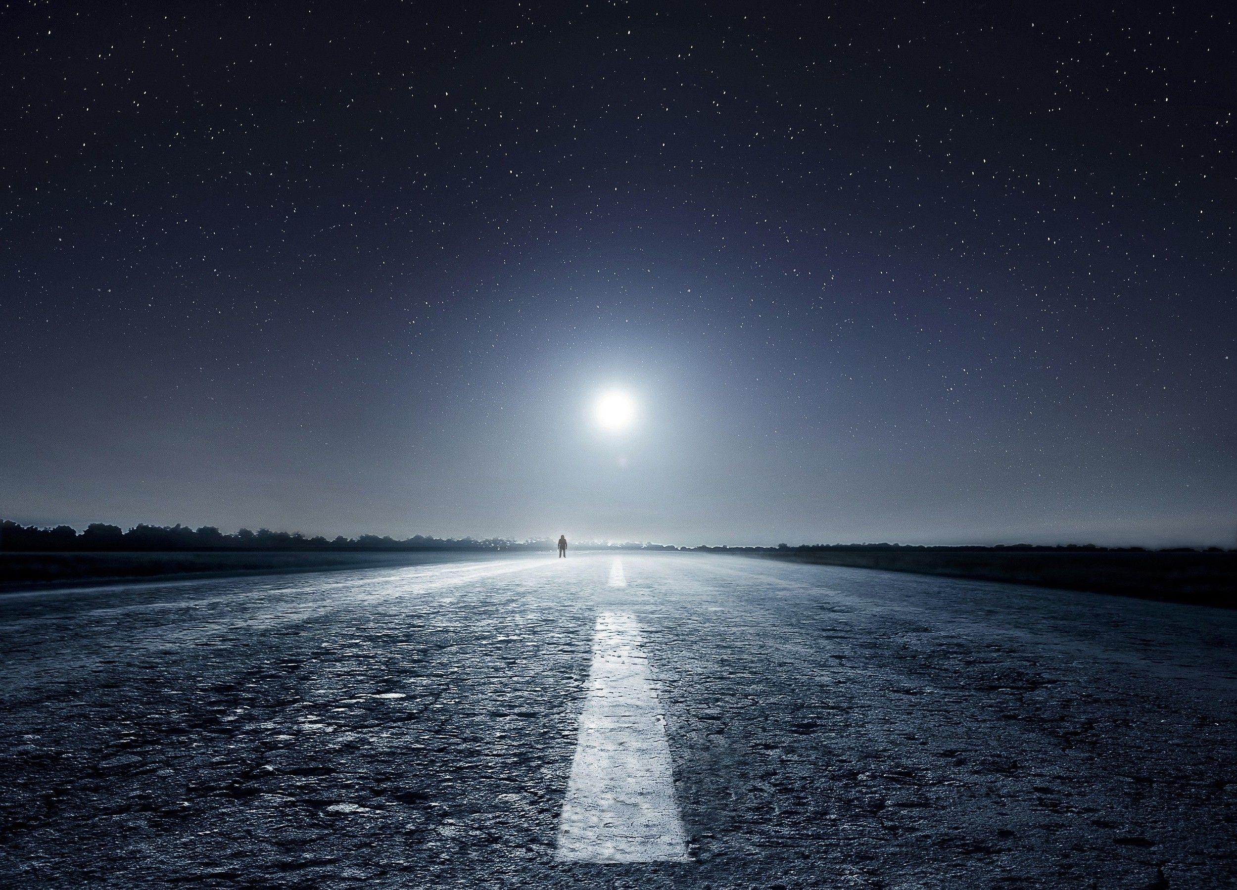 Natur, Mondlicht, Sternennacht, Asphalt, Straße, 2500x1800 HD Desktop