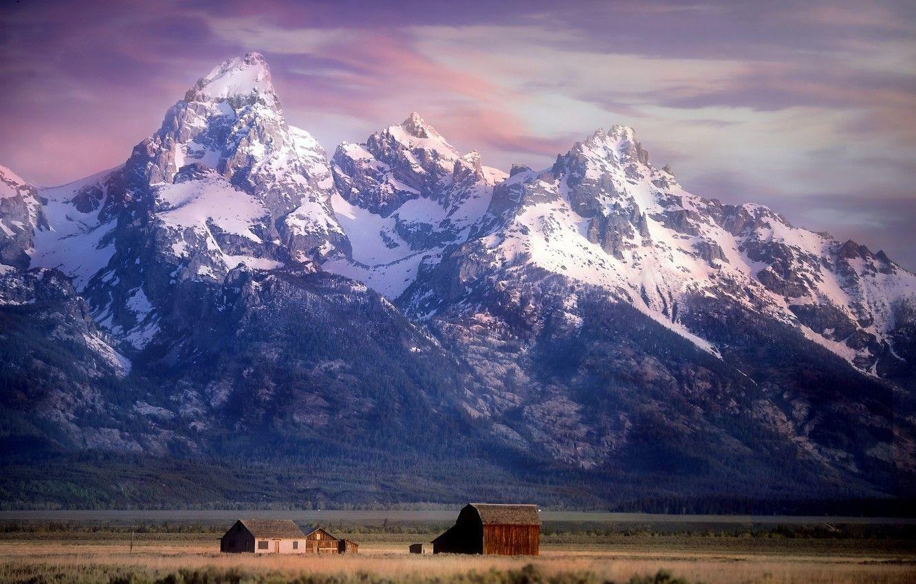 Berge, Tal, Wyoming, Farm, Grand, 1340x850 HD Desktop