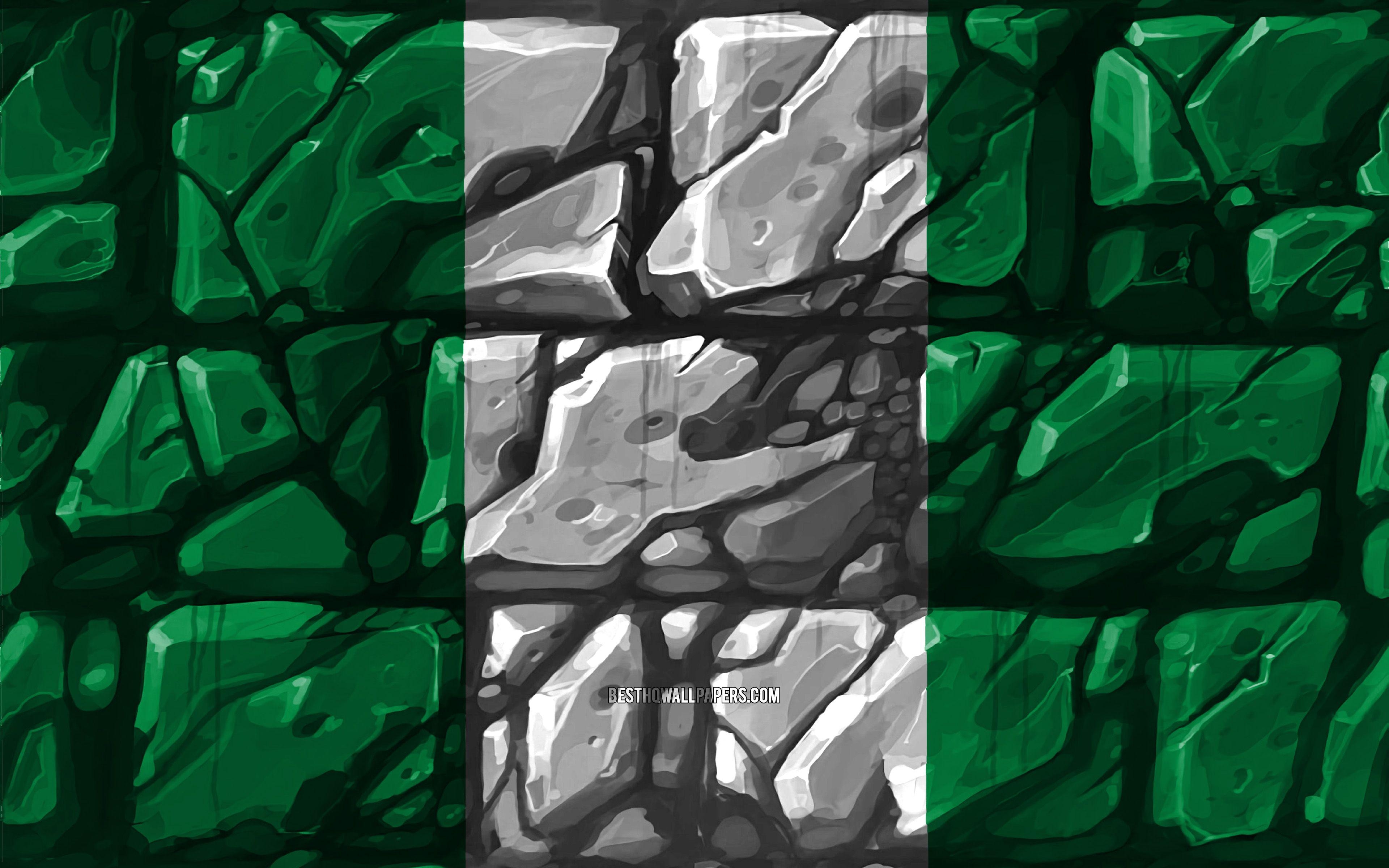 Nigerianische Flagge, Backsteinwand, 4K, Afrikanisch, 3840x2400 4K Desktop