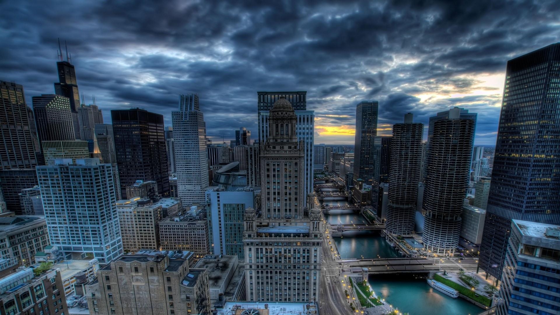 Wolken über Chicago, Studio 10, Himmel, Wolkenkratzer, Stadt, 1920x1080 Full HD Desktop