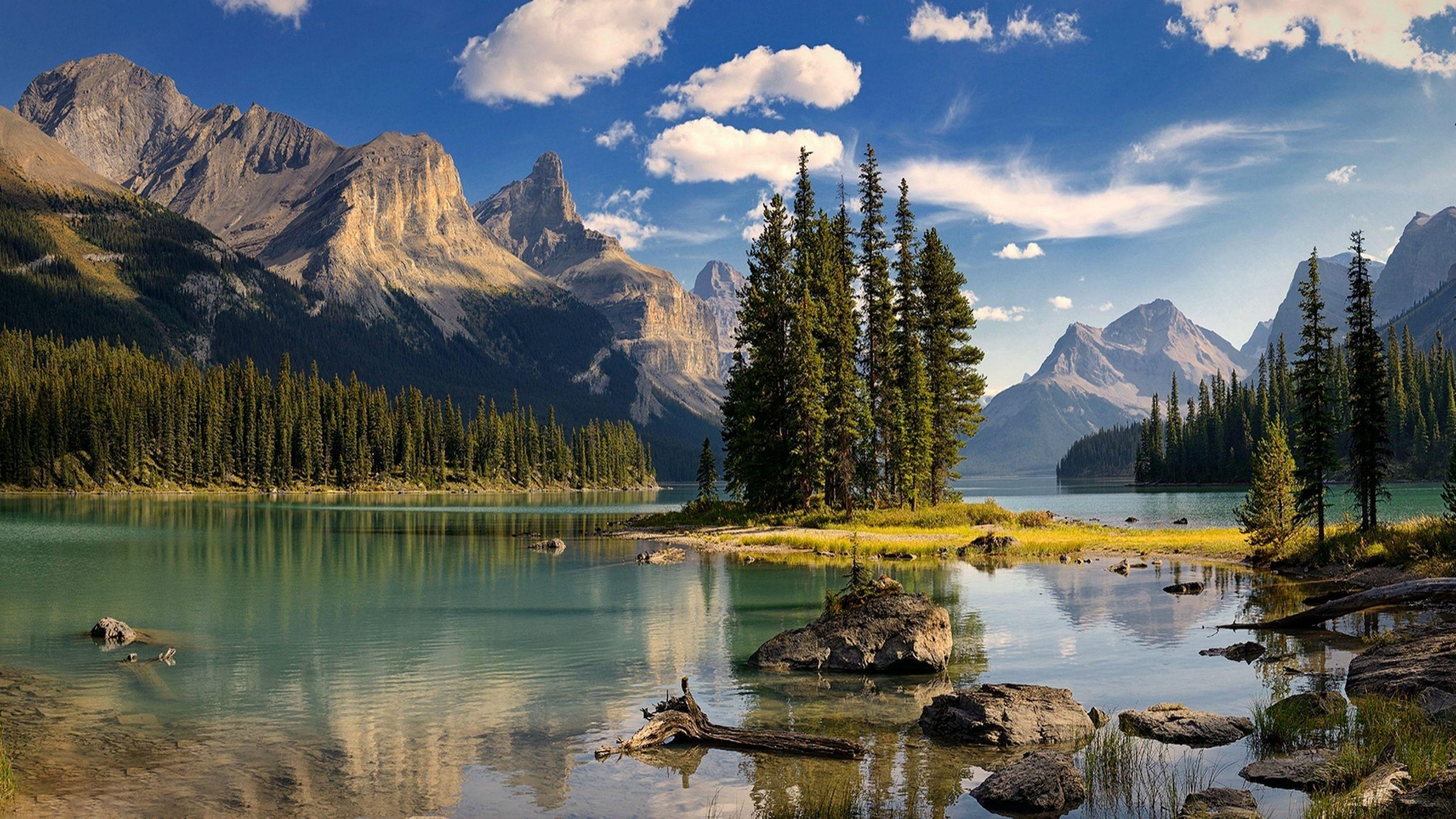 Spirit Island, Maligne Lake, Kanada, Berge, HD, 3840x2160 4K Desktop