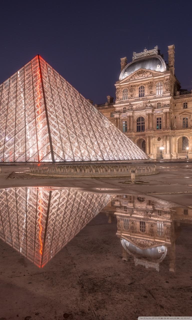 Louvre, Pyramide, Nacht, Ultra HD, Monitor, 770x1280 HD Handy