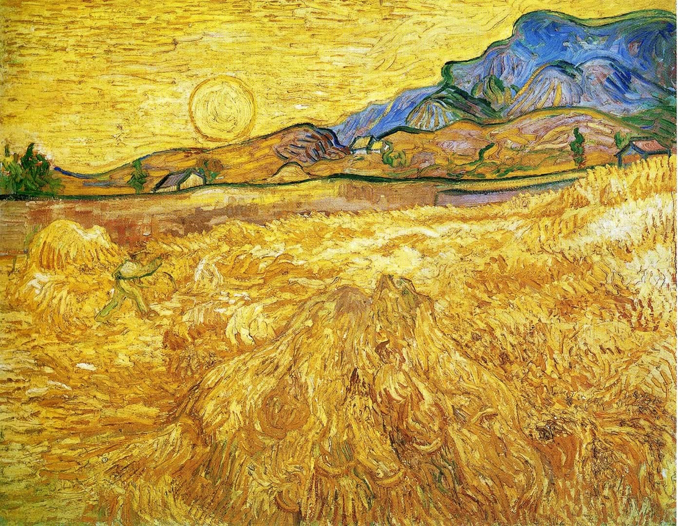 Eingezäuntes Feld, Schnitter, Vincent van Gogh, Landschaftsmotiv, Kunstwerk, 1400x1080 HD Desktop