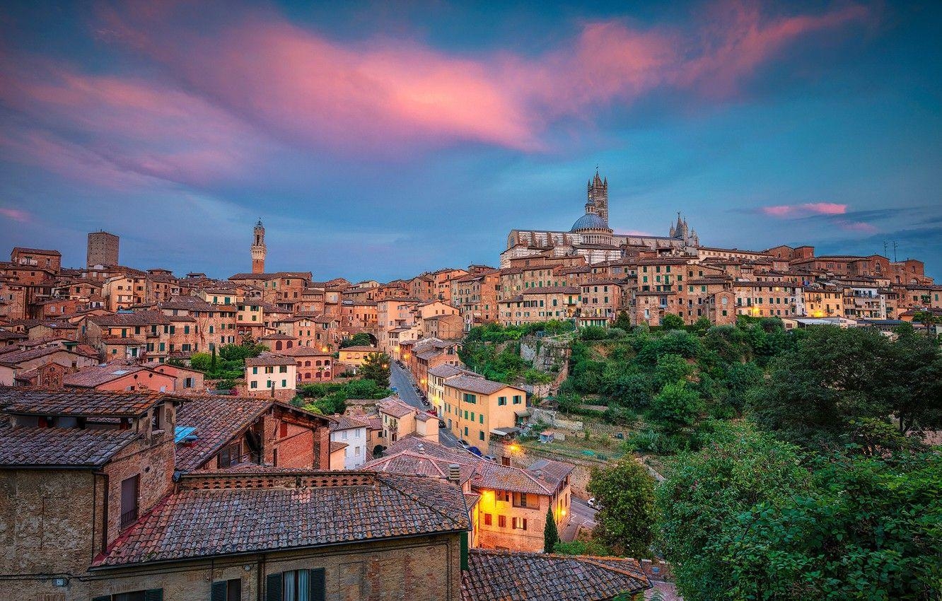 Siena, Himmel, Gebäude, Italien, Toskana, 1340x850 HD Desktop