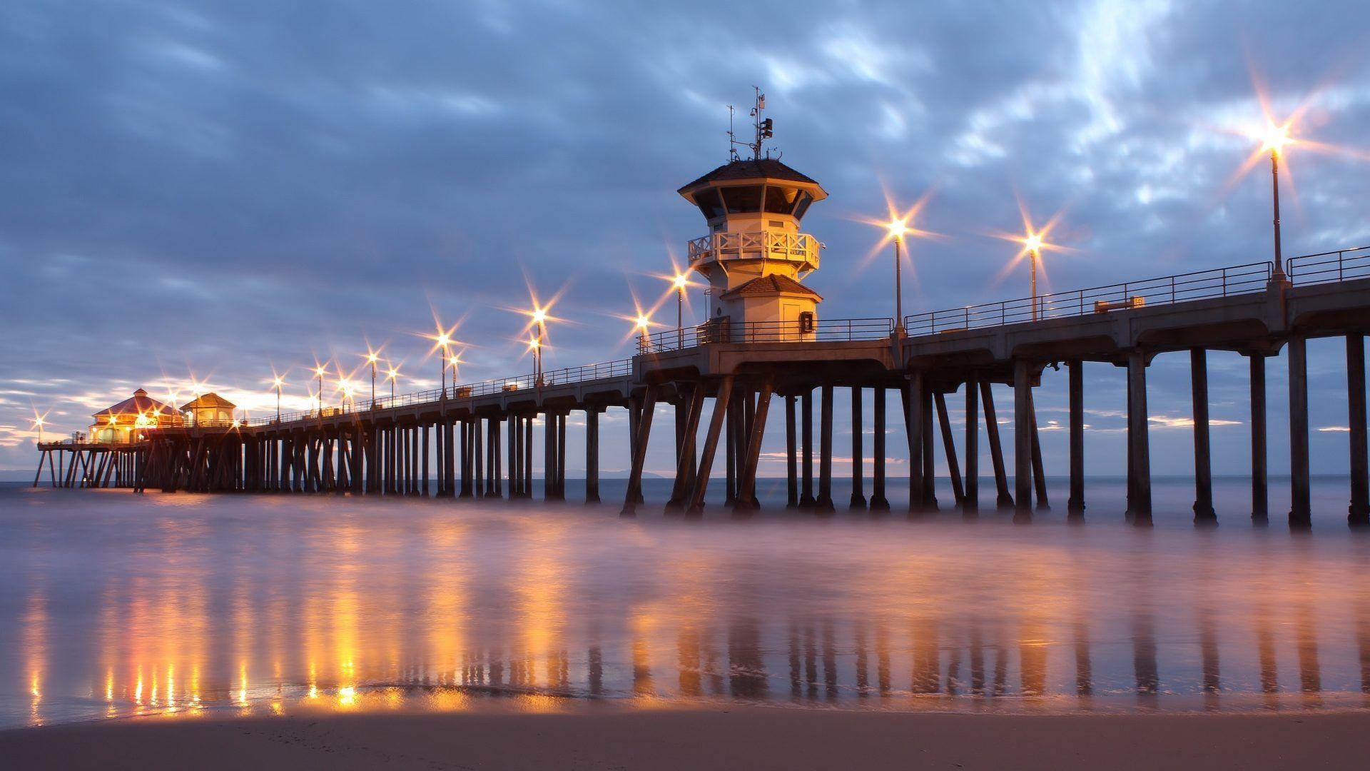 Huntington Beach, Pier, Kalifornien, Sonnenuntergang, Hintergrund, 1920x1080 Full HD Desktop