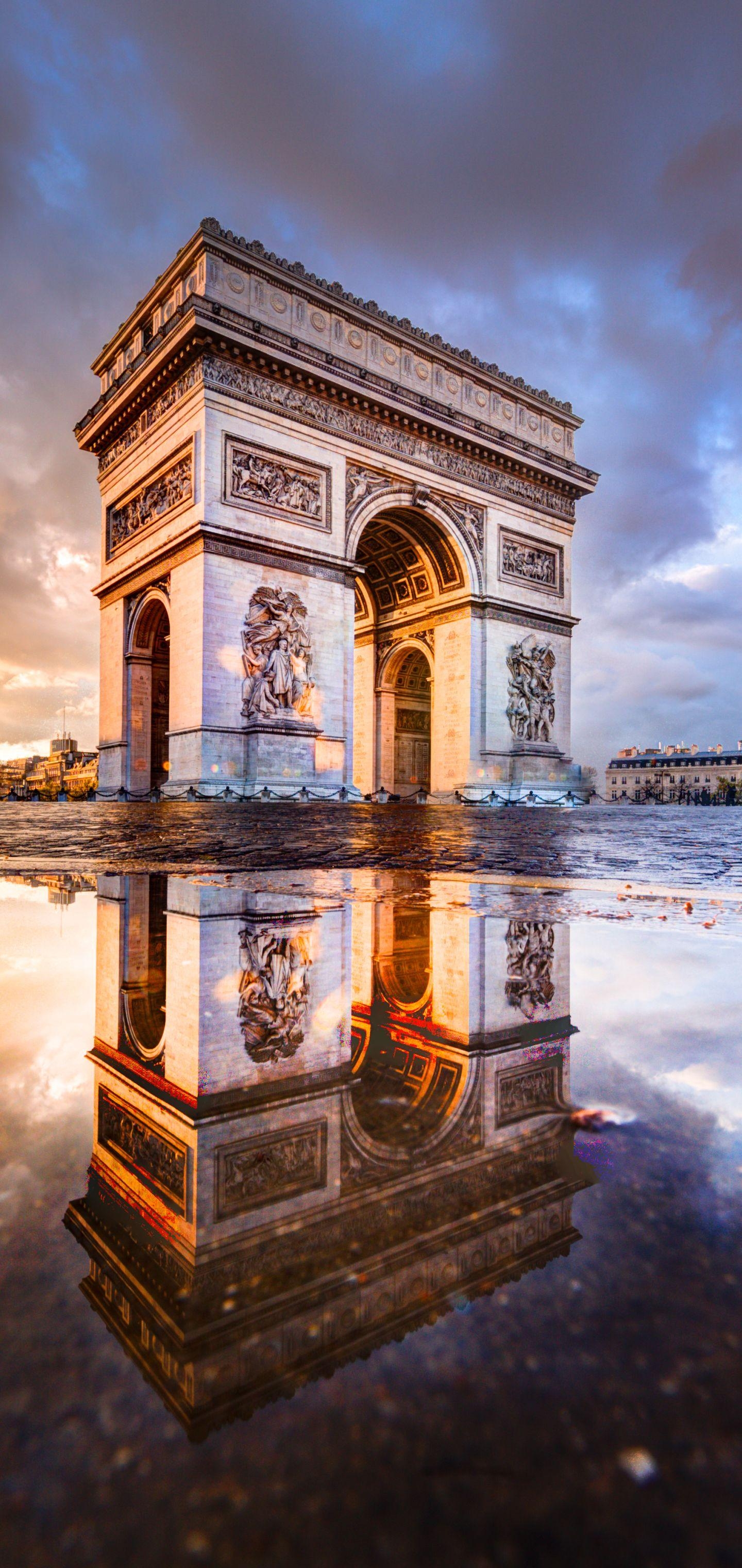 Arc de Triomphe, gebaut, Hintergrund, Paris, Frankreich, 1440x3040 HD Handy