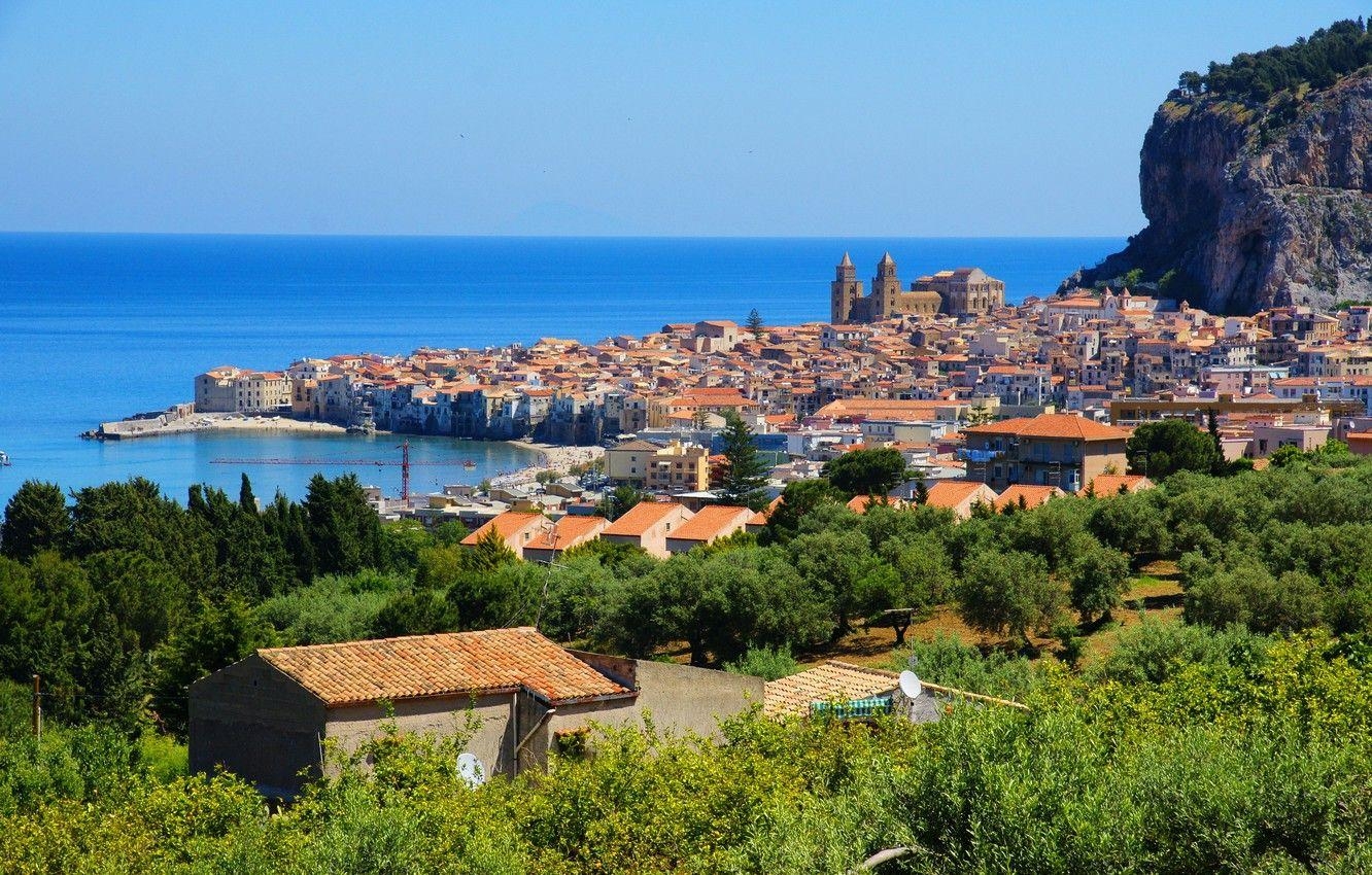 Stadt, Berg, Heimatstadt, Italien, Bäume, 1340x850 HD Desktop