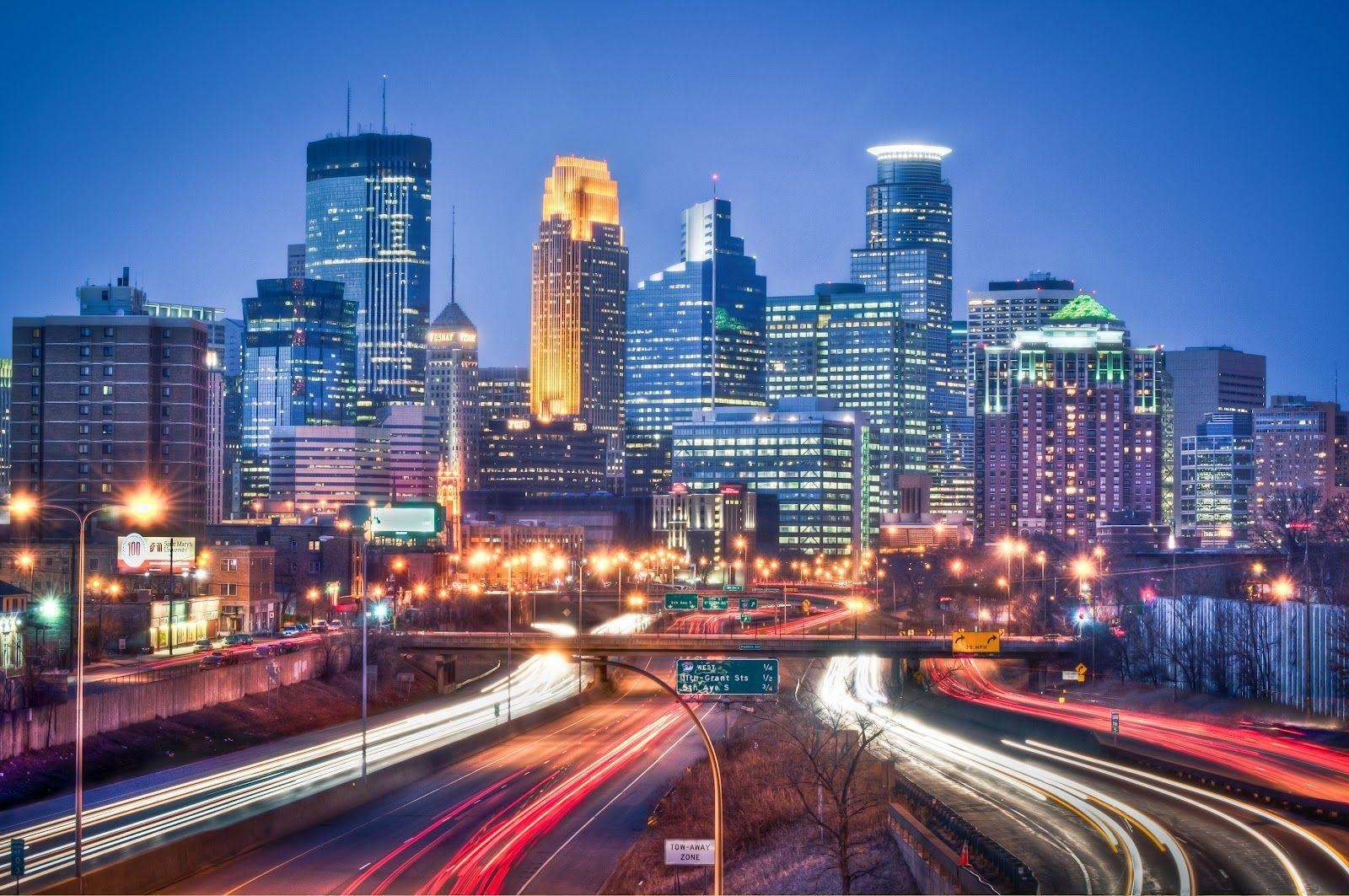 Minneapolis, Urban, Nacht, Beleuchtung, Flussufer, 1600x1070 HD Desktop