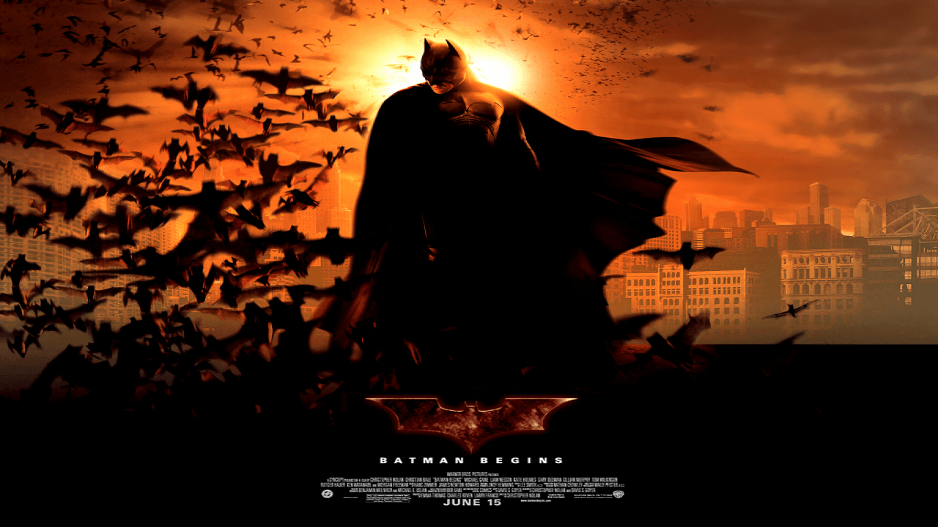 Batman Begins, Filmbild, Superheld, Bruce Wayne, Gotham, 1370x770 HD Desktop