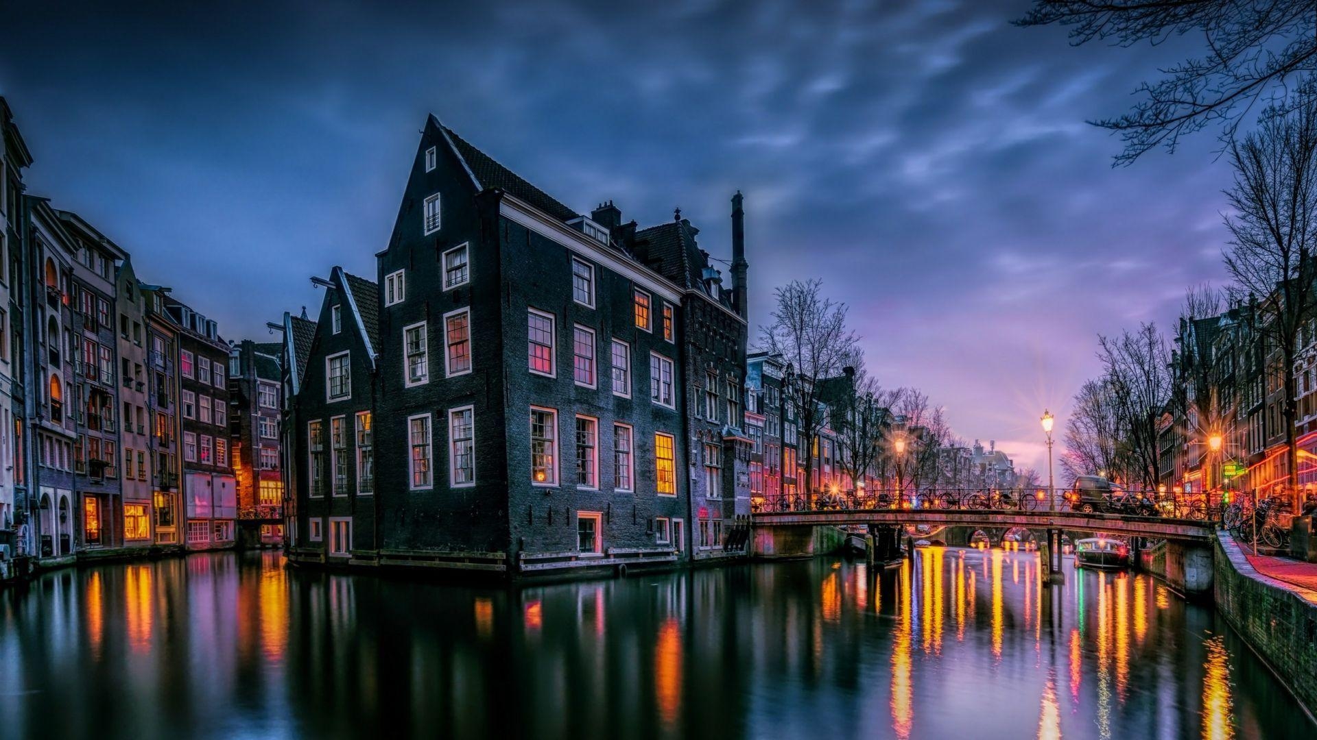 Amsterdam, Kanal, 4K, Architektur, Nahaufnahme, 1920x1080 Full HD Desktop