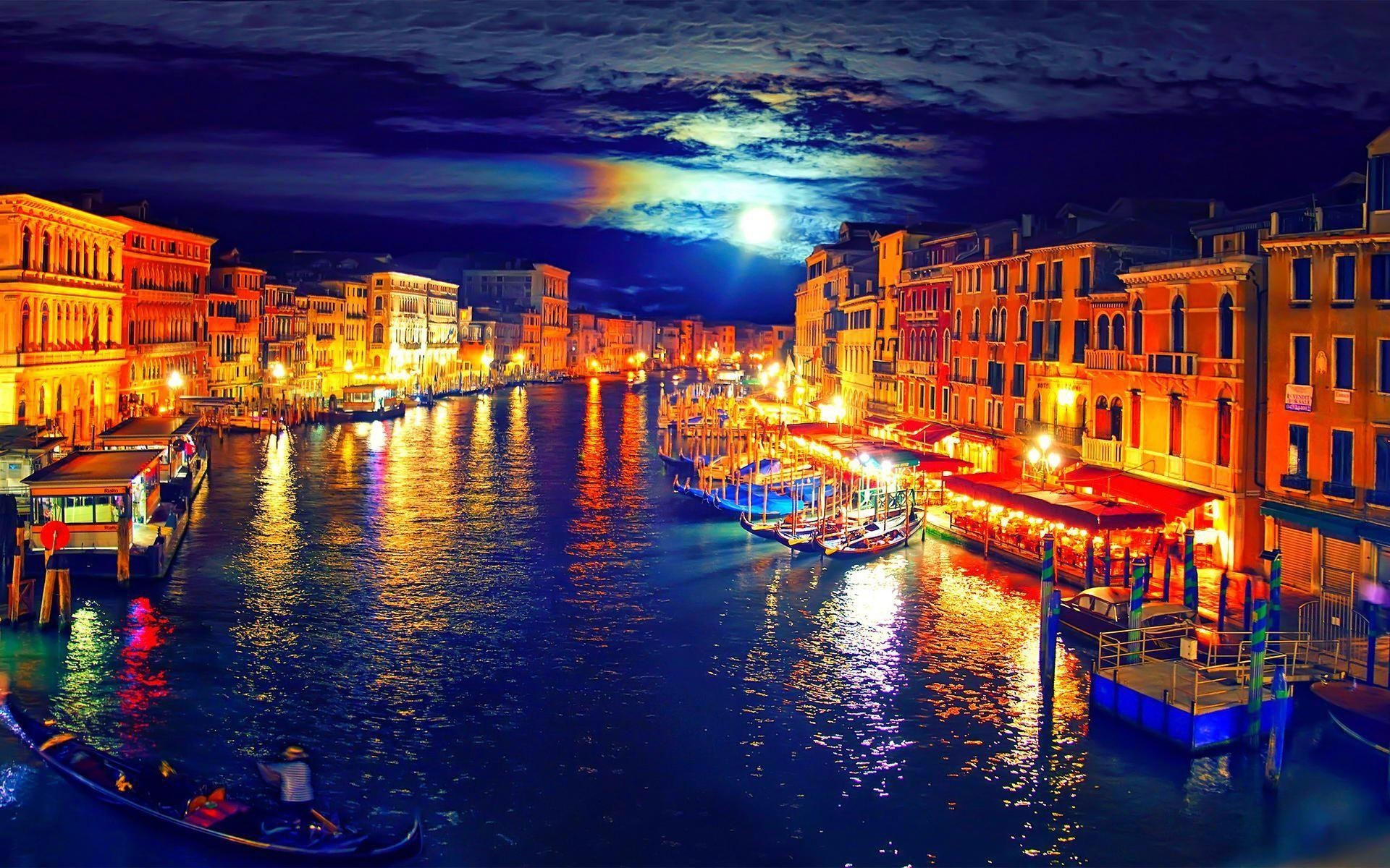 Venedig, Italien, Nacht, Hintergrund, Malerei, 1920x1200 HD Desktop