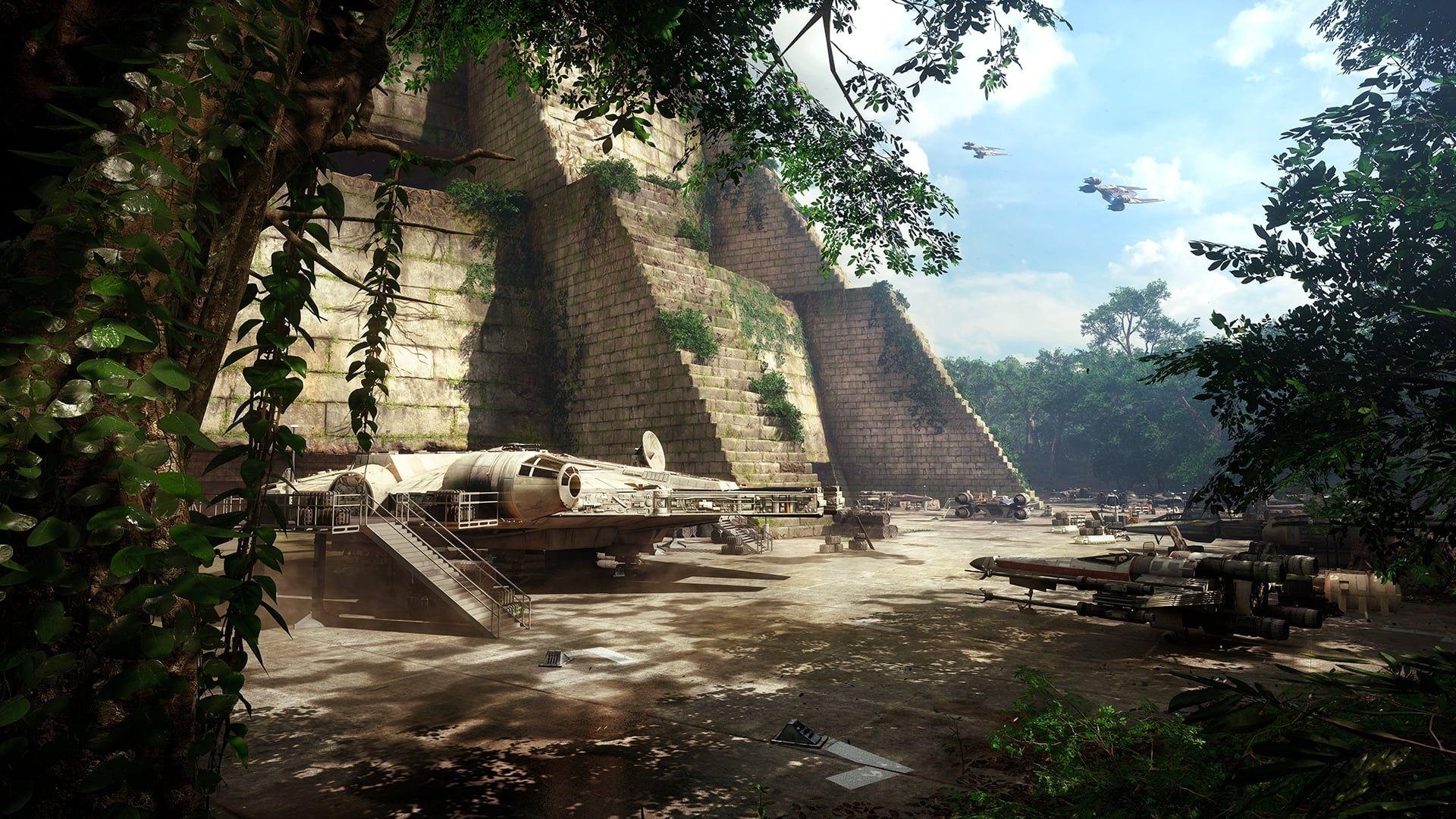 Millennium Falke, Star Wars, X-Wing, Raumschiff, Pyramide, 1920x1080 Full HD Desktop