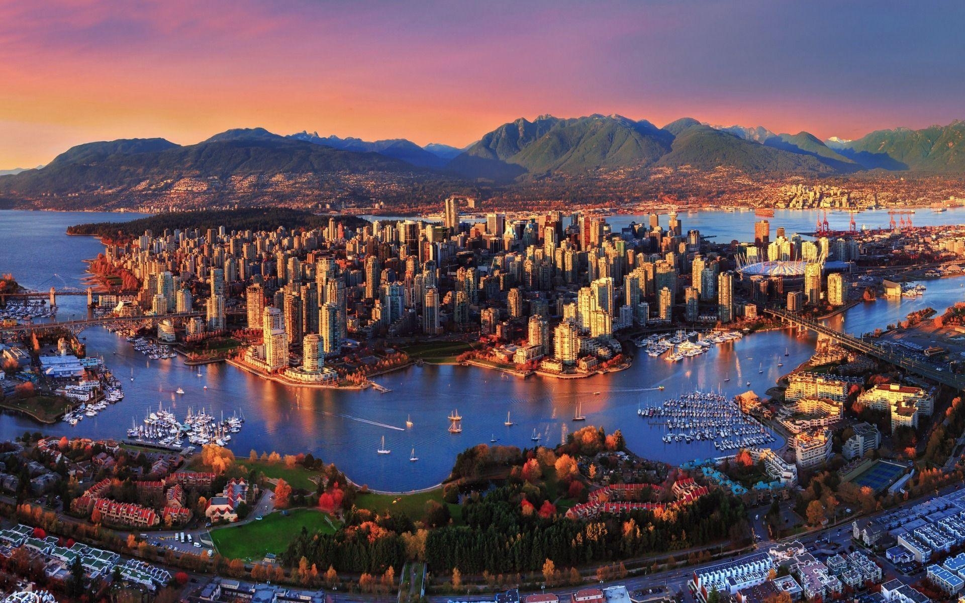 Vancouver, Wolkenkratzer, Sonnenuntergang, Megalopolis, British Columbia, 1920x1200 HD Desktop