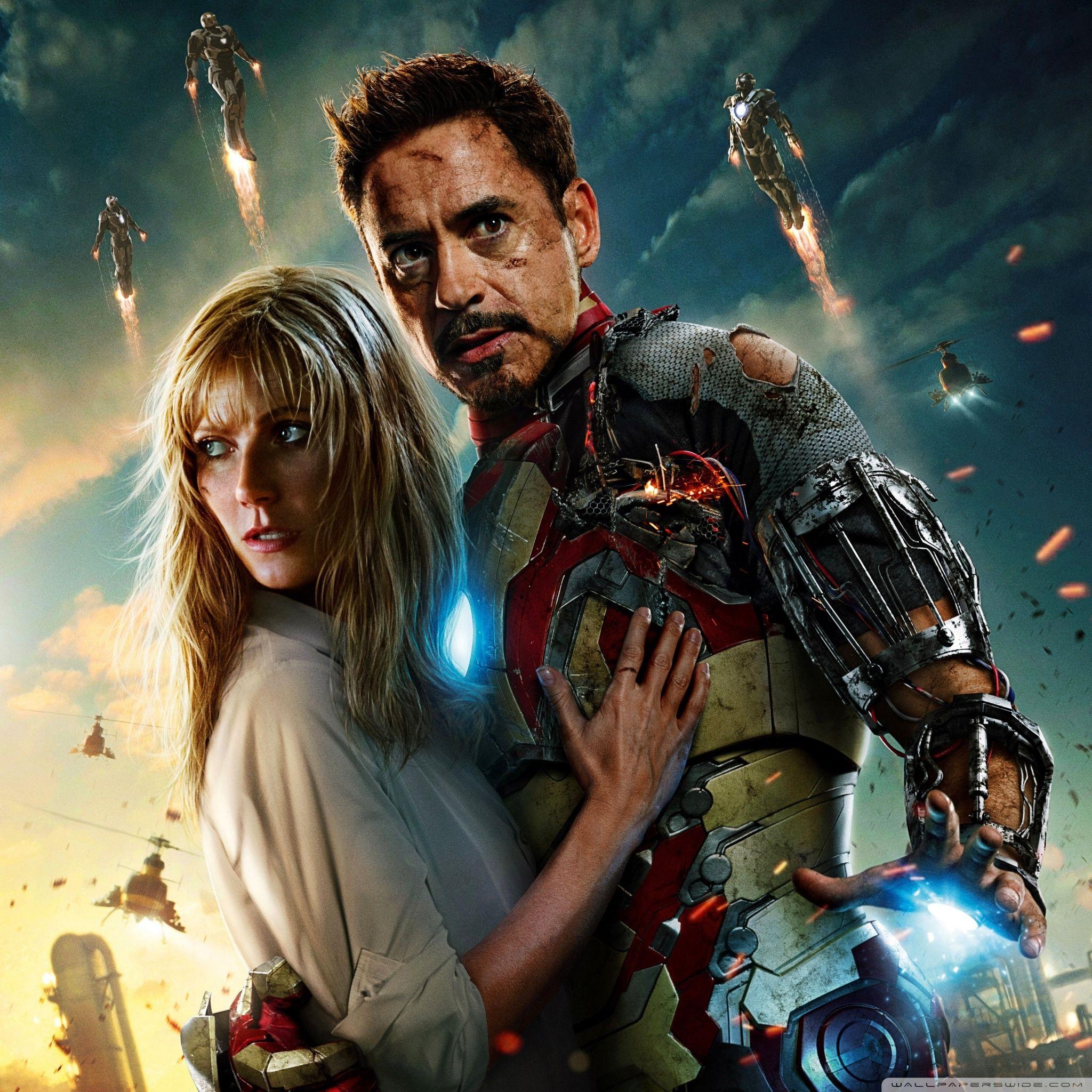 Iron Man 3, Tony Stark, Pepper Potts, 4K, Marvel, 2050x2050 HD Handy