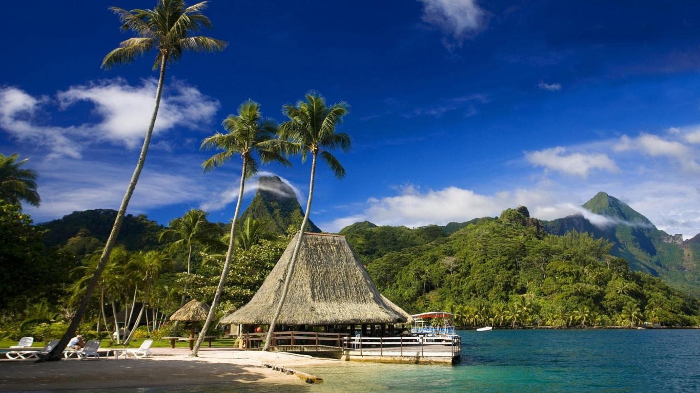 Mauritius, Naturparadies, Küste, Palmen, Himmel, 1370x770 HD Desktop