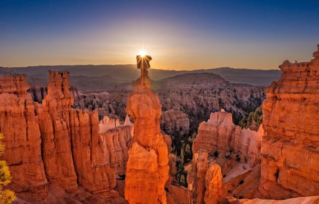 Sonnenuntergang, Berge, Utah, Bryce Canyon, Thor's Hammer, 1340x850 HD Desktop