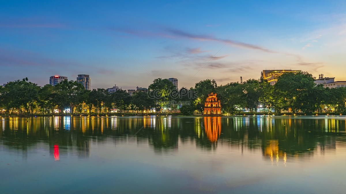 Hanoi, Vietnam, Hoan Kiem See, Nachtansicht, Foto, 1200x680 HD Desktop