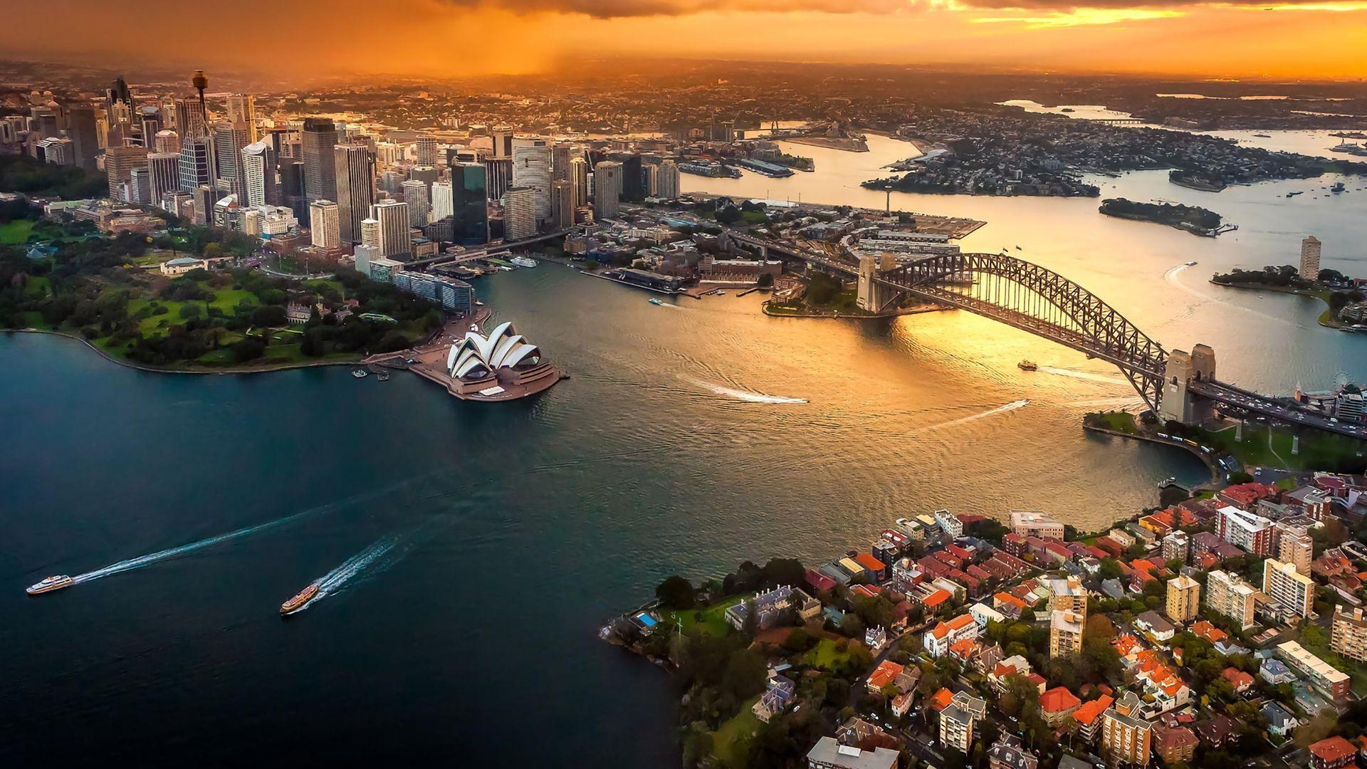 Sydney Sonnenuntergang, Stadt, Australien, Reisen, Skyline, 1920x1080 Full HD Desktop