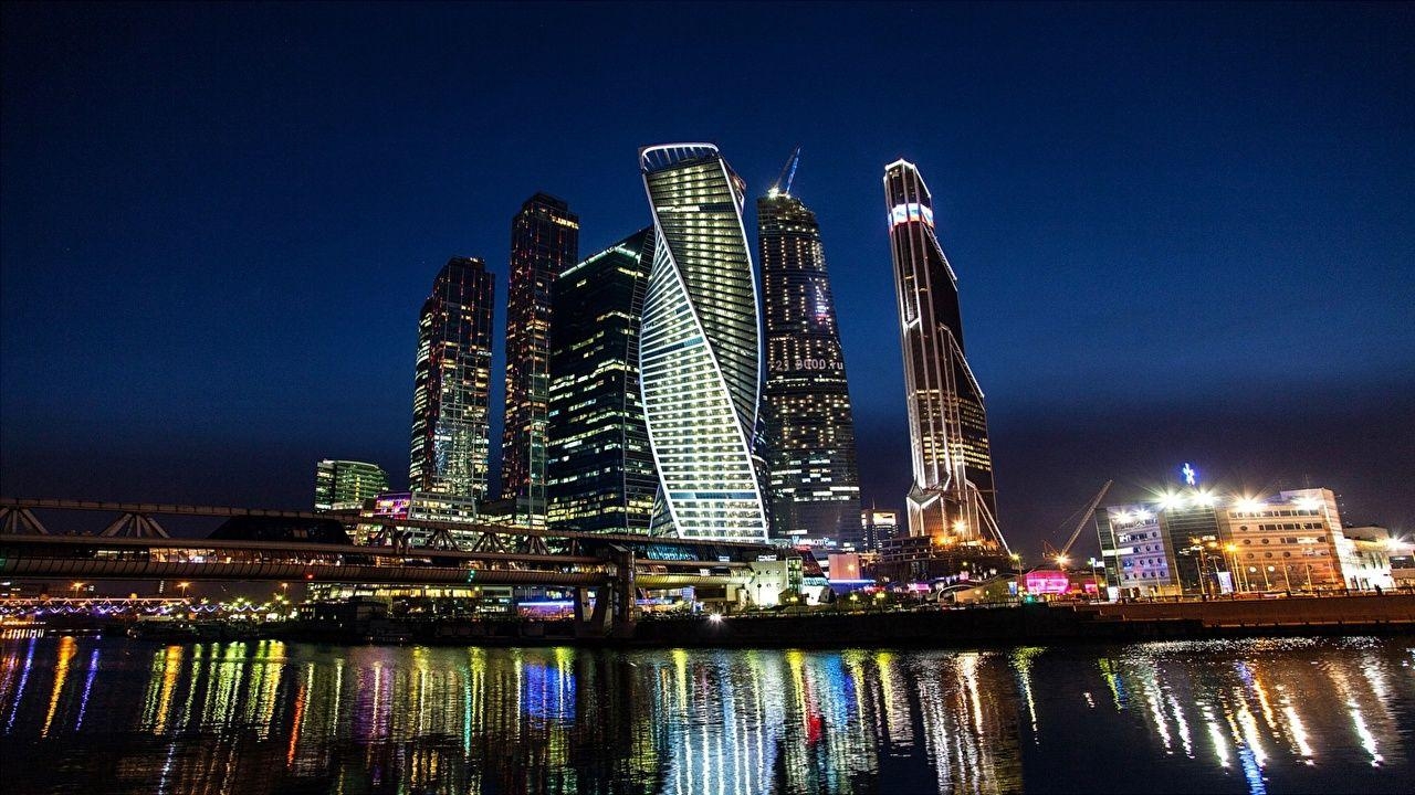 Moskau, Nacht, Russland, Flüsse, Städte, 1280x720 HD Desktop