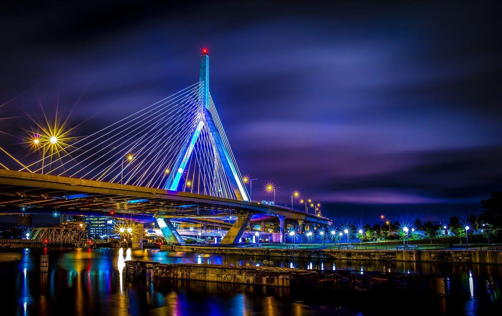 Architektur, Brücken, Boston, Skyline, Nacht, 1600x1010 HD Desktop