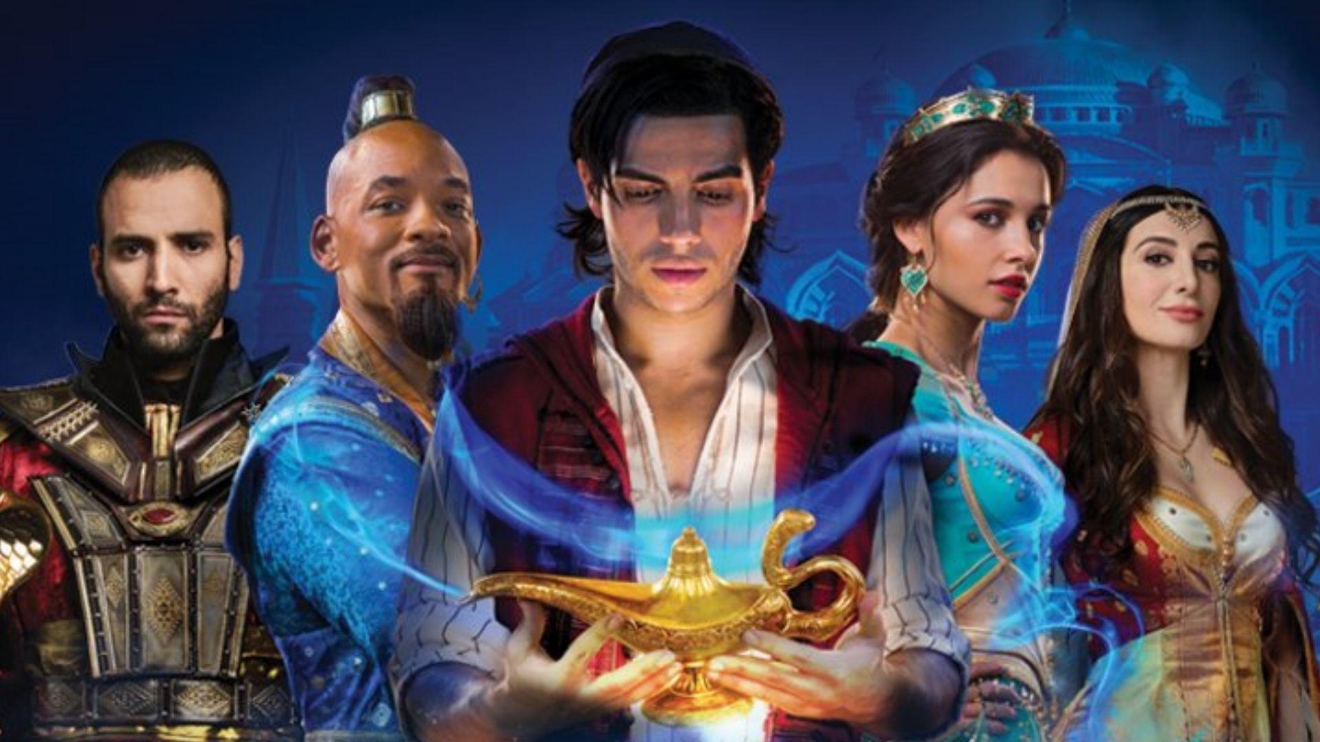 Aladdin 2019, Filmdetails, Hintergrundbild, Mena Massoud, Naomi Scott, 1920x1080 Full HD Desktop