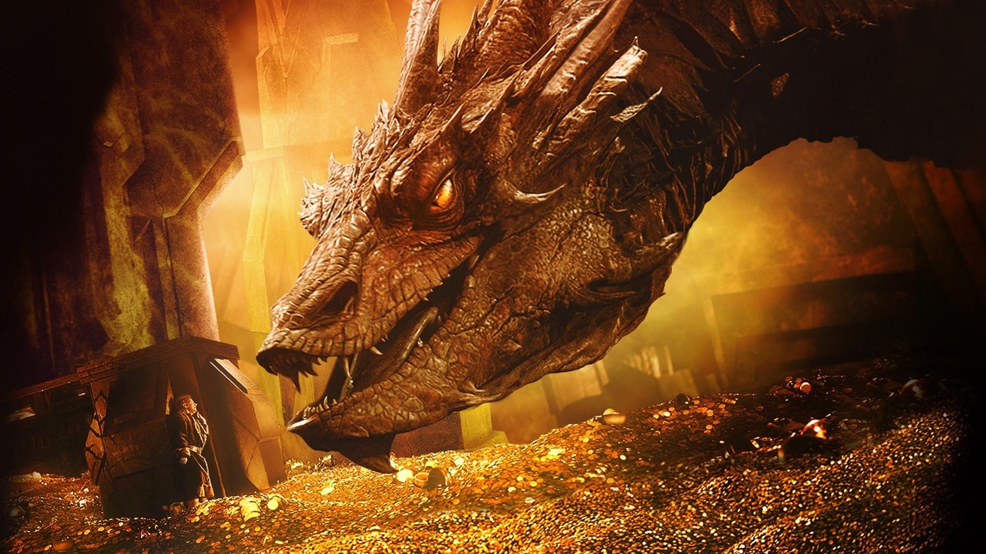 Smaug, Bilbo Beutlin, Drache, Gold, Schatz, 1920x1080 Full HD Desktop