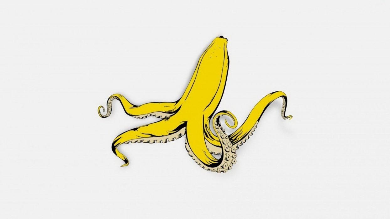 Oktopus, Meeresleben, Unterwasser, Kunst, Banane, 1250x700 HD Desktop