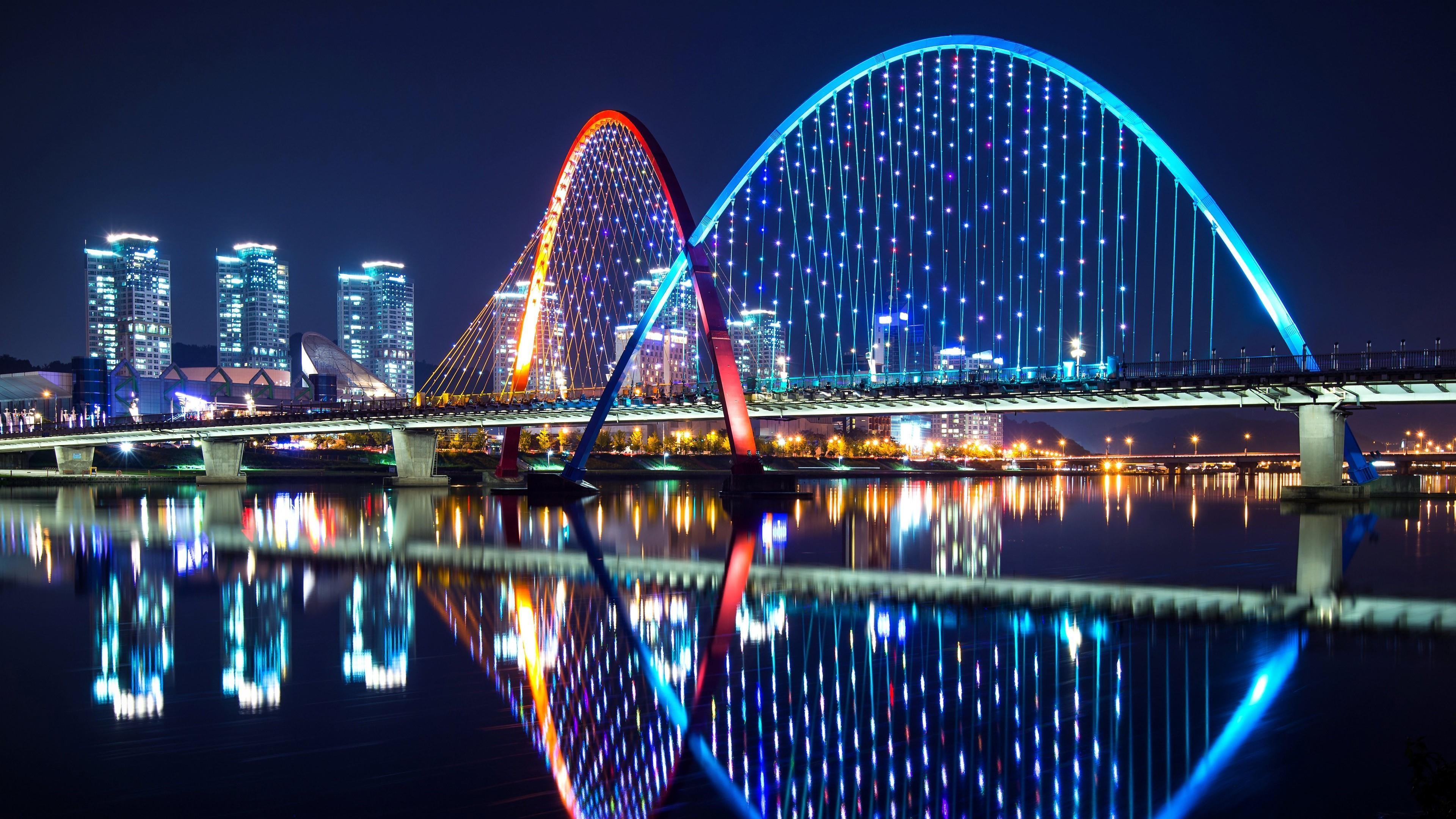 Daejeon, Expo Brücke, Nacht, Südkorea, Beleuchtung, 3840x2160 4K Desktop