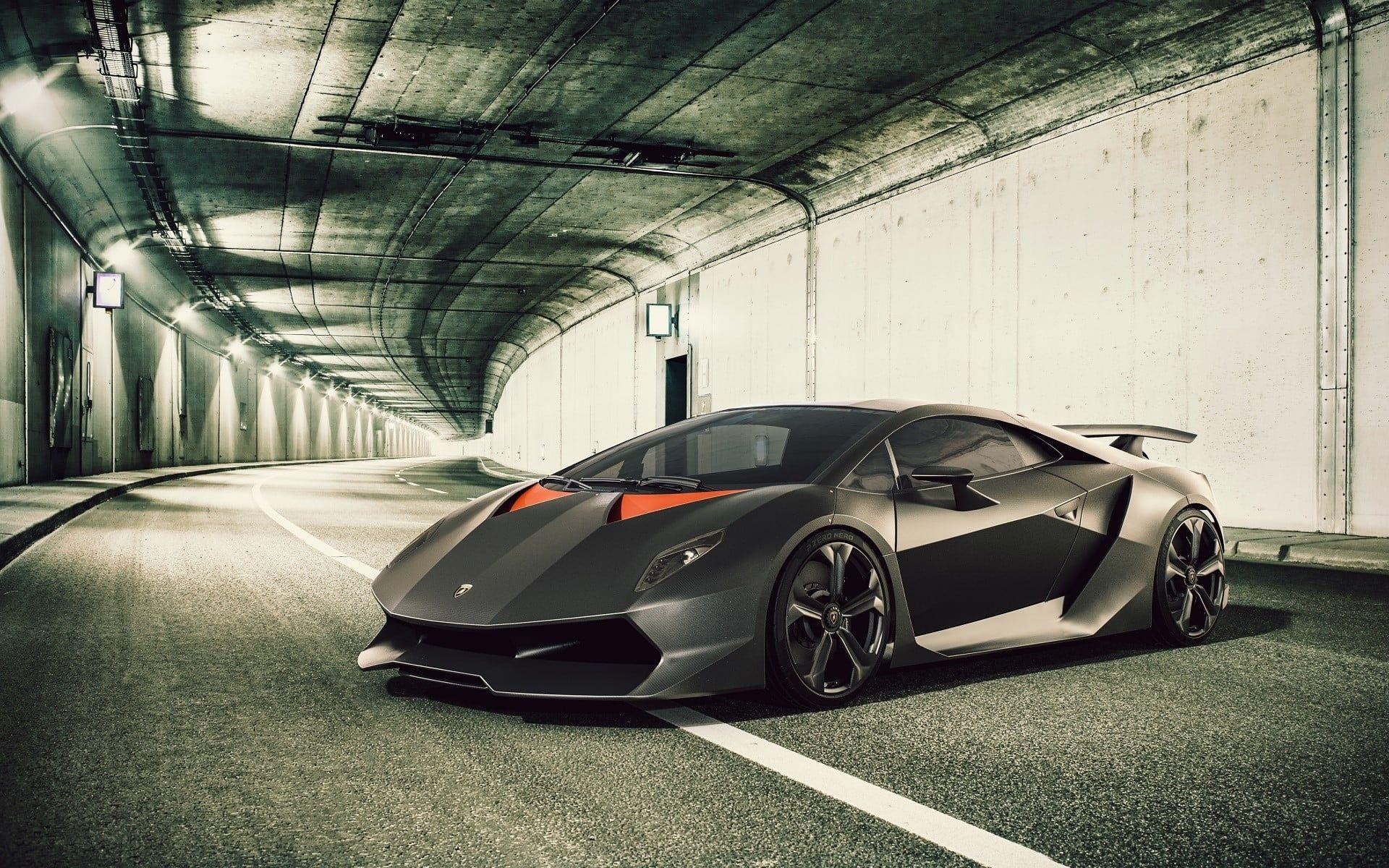 Schwarzer Lamborghini Sesto Elemento, Auto, Tunnel, HD, 1920x1200 HD Desktop