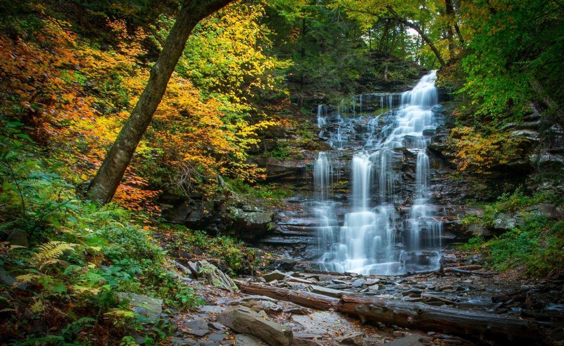 Wasserfall, Herbst, Fluss, Wald, Pennsylvania, 1150x700 HD Desktop