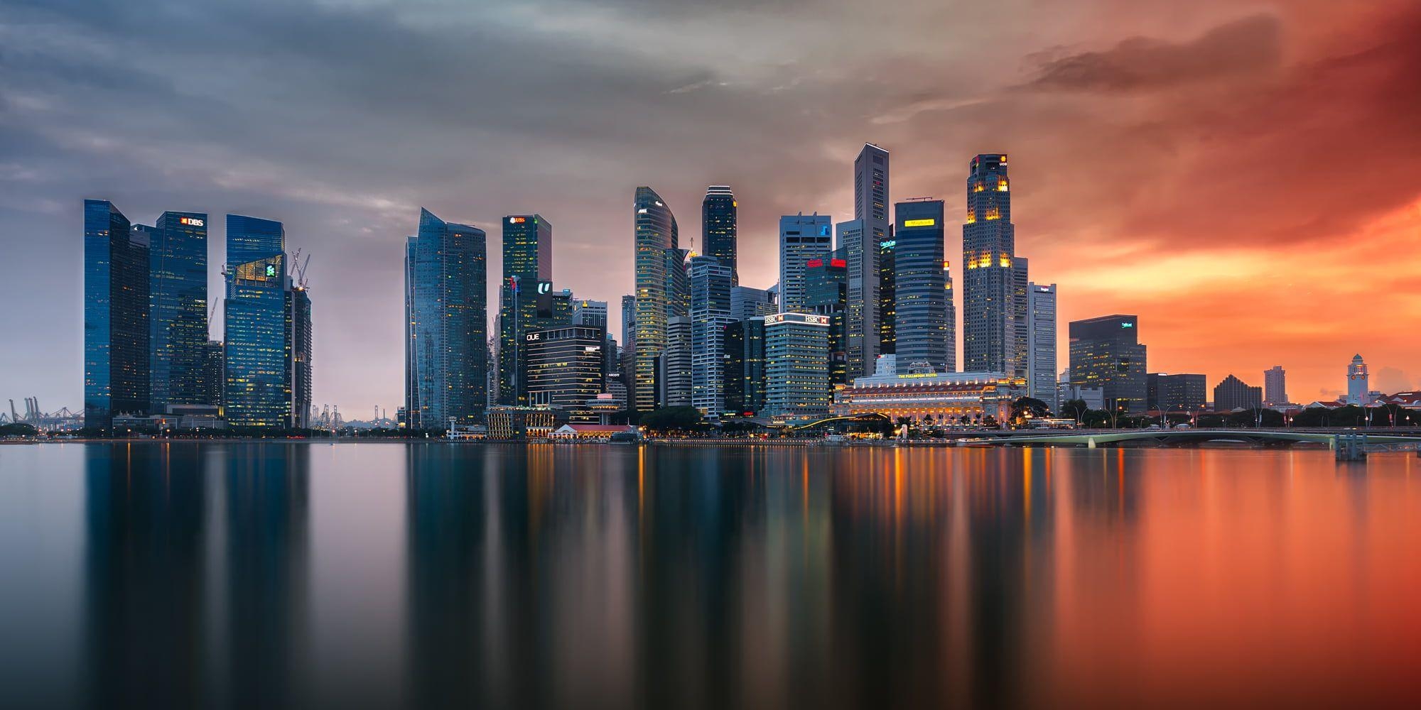 Singapur, Fotografie, Hochhäuser, Goldene Stunde, HD, 2000x1000 Dual Screen Desktop