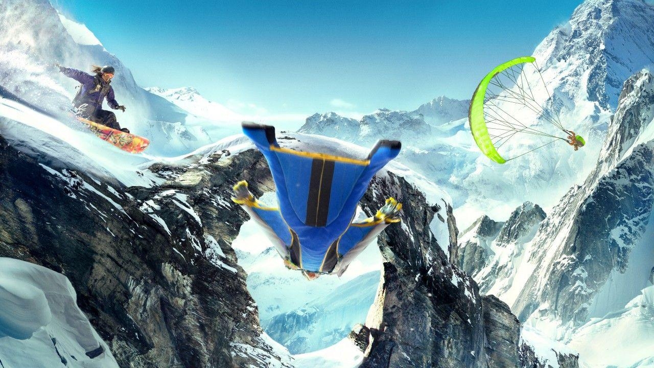 Steep Snowboarding, Wingsuit, Paragliding, 5K, 1280x720 HD Desktop