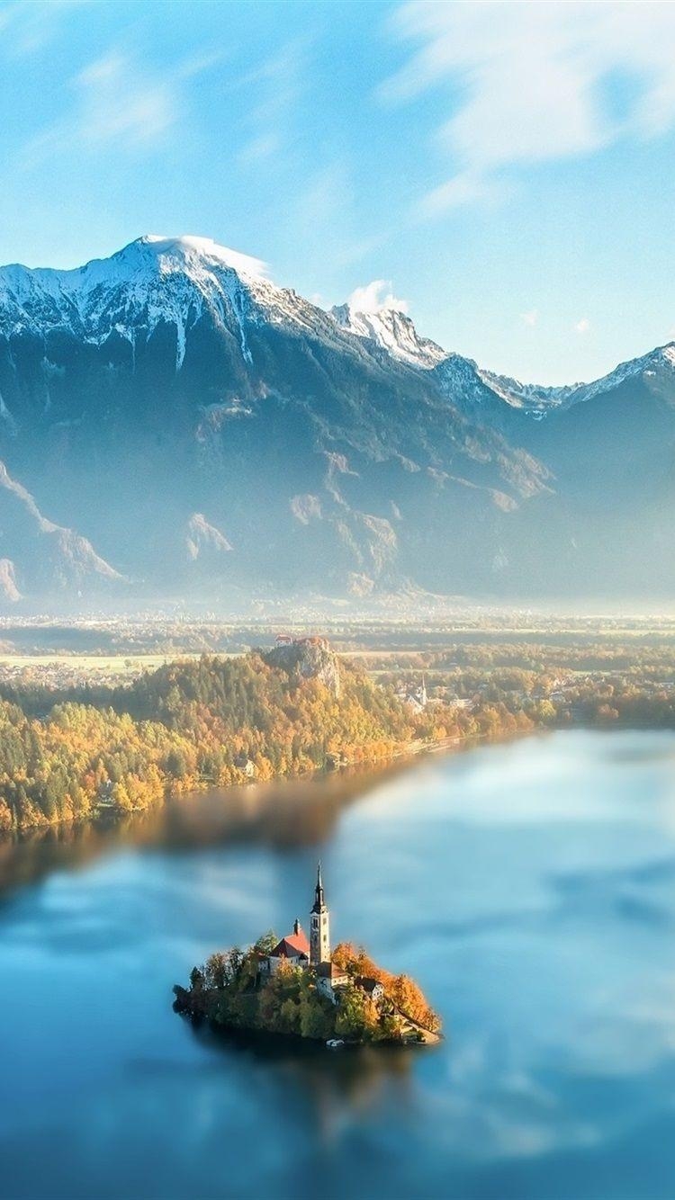 Schönes Slowenien, Lake Bled, Morgennebel, Insel, Berge, 750x1340 HD Handy