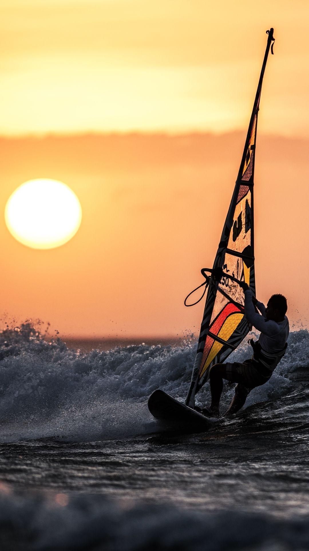 Windsurfing, Sport, Sonnenuntergang, Sonne, Mobile, 1080x1920 Full HD Handy