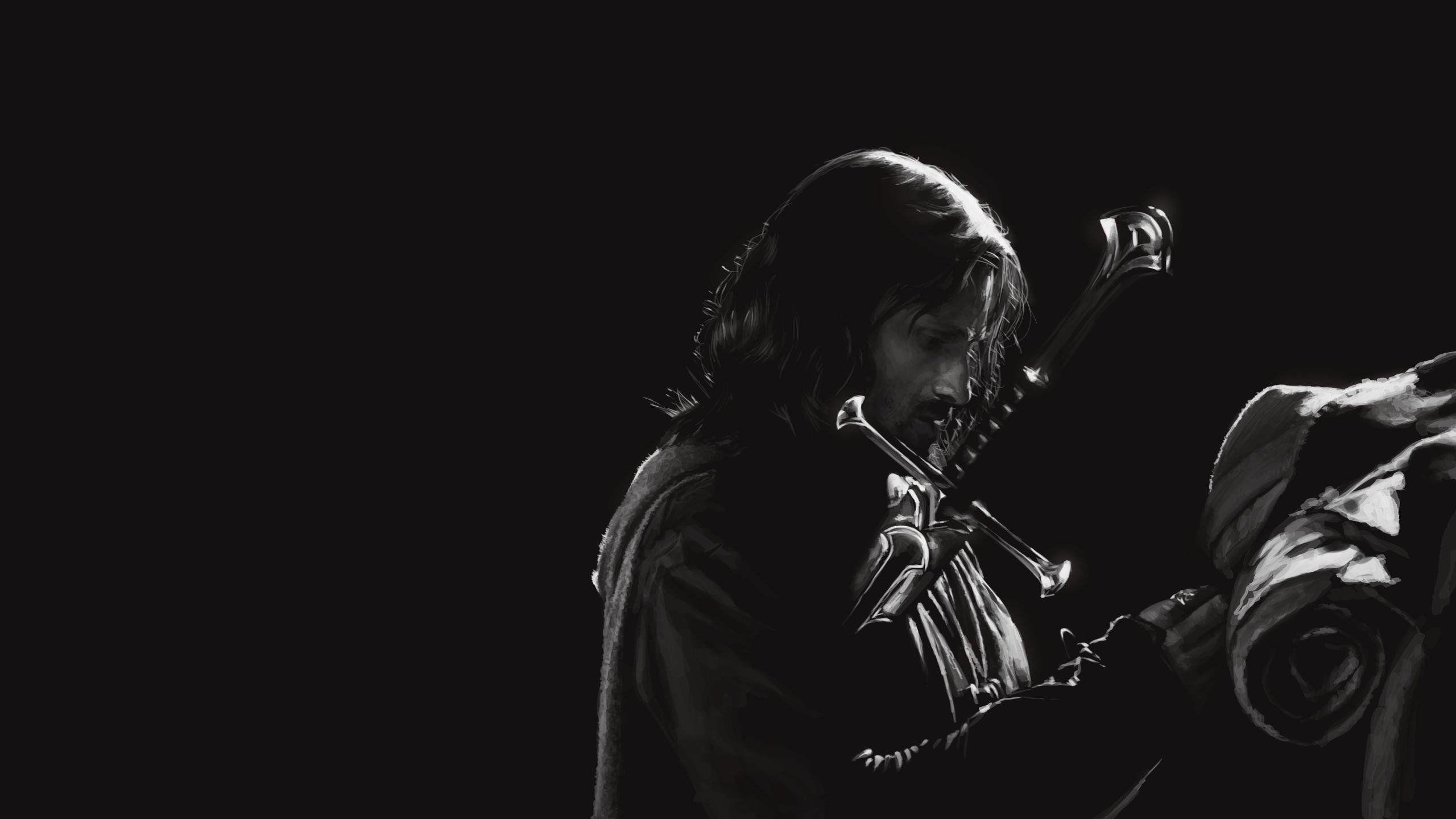 Aragorn, Schwarzer Hintergrund, Filme, Charakter, Aragorn, 2560x1440 HD Desktop