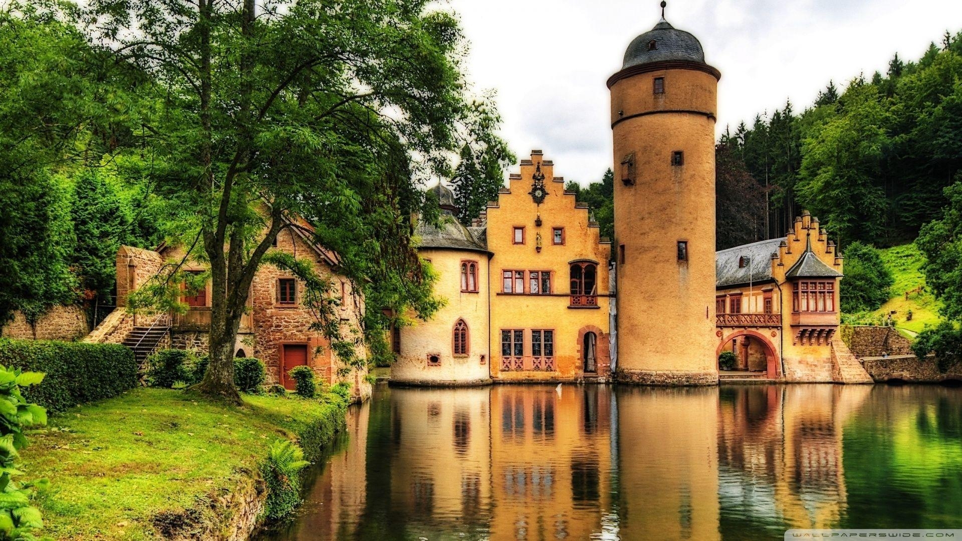 Mespelbrunn, Schloss, Deutschland, 4K HD, Hintergrund, 1920x1080 Full HD Desktop