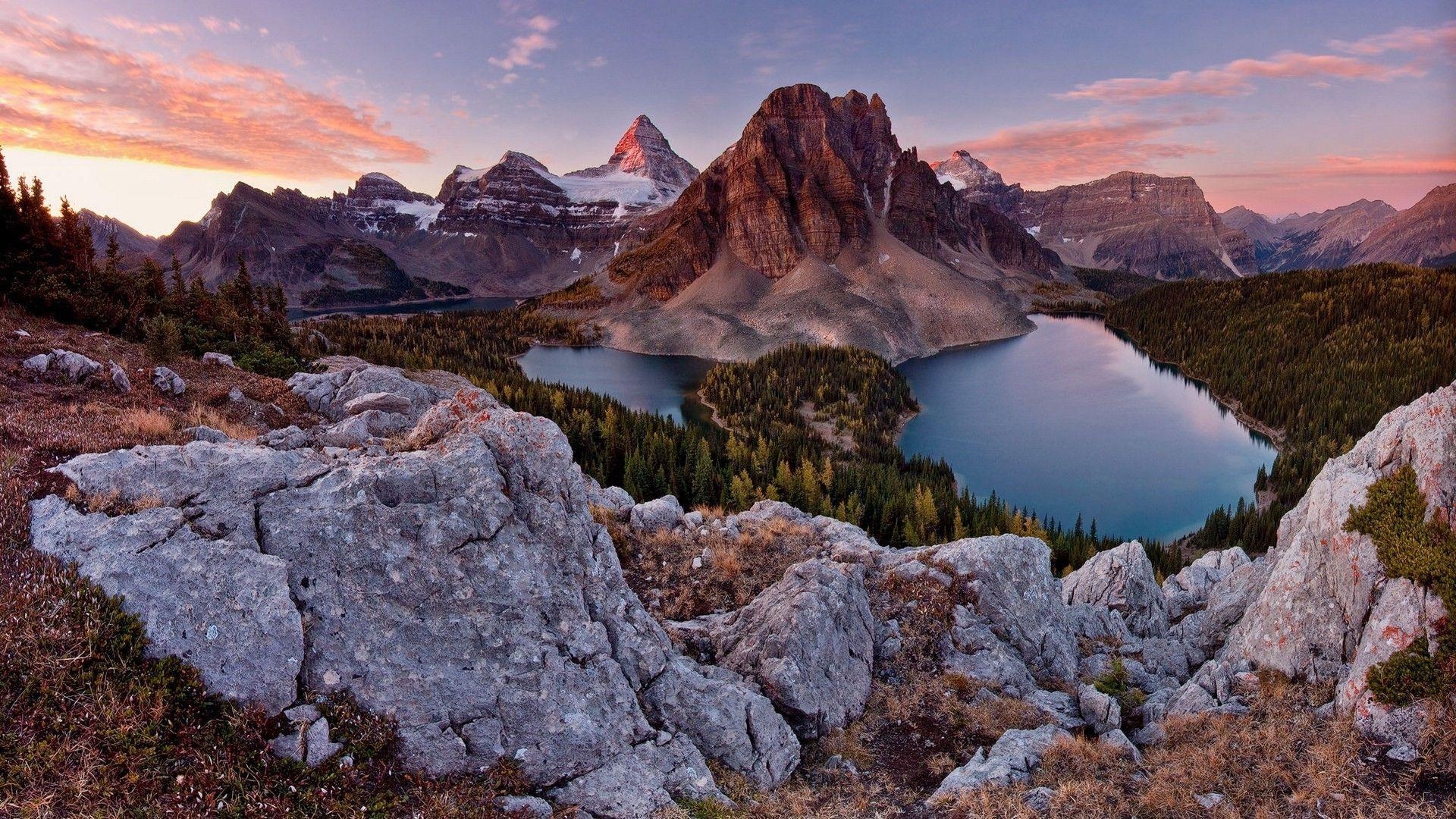 British Columbia, Kanada, Mount Assiniboine, Wolken, Seen, 1920x1080 Full HD Desktop