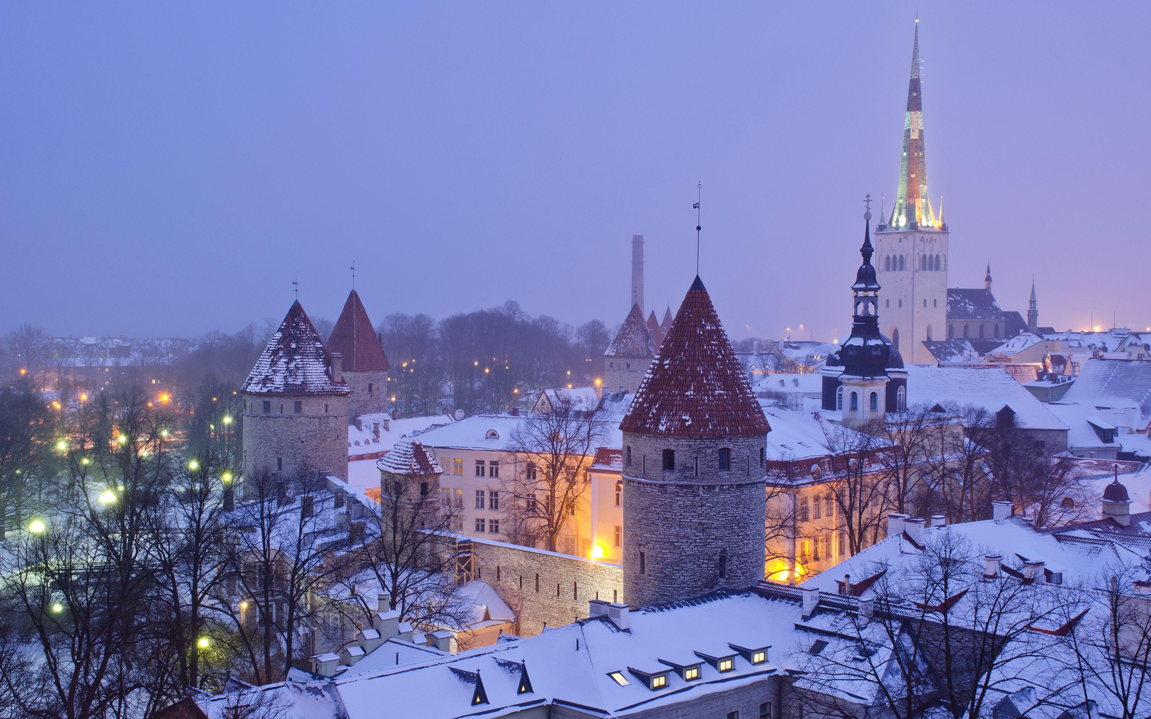 Tallinn Winterbild, Nachts, Städte, Gebäude, Estland, 3840x2400 4K Desktop