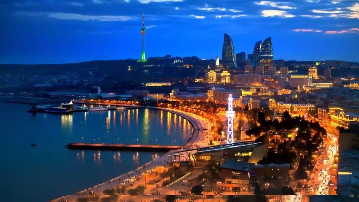 Baku, Reisen, Hintergrund, Stadtlichter, Nacht, 1370x770 HD Desktop