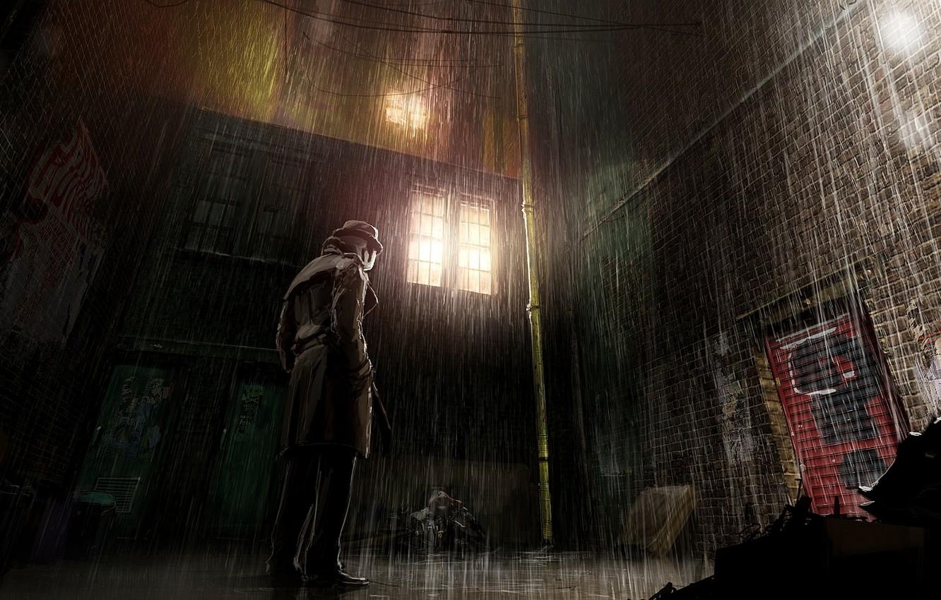 Watchmen, Rorschach, Comics, Stadt, Regen, 1340x850 HD Desktop