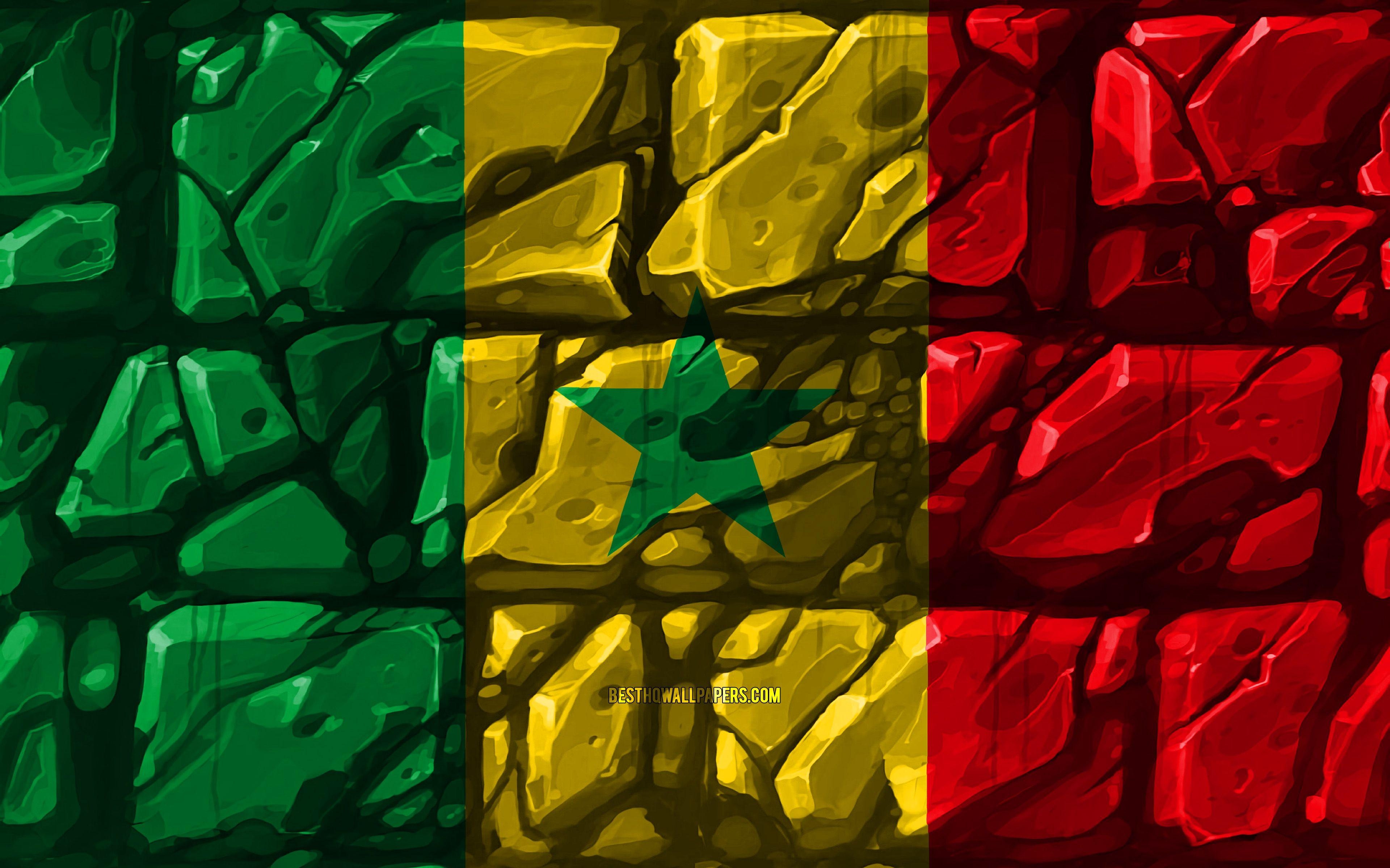 Senegal, Flagge, Backsteinwand, 4K, Afrika, 3840x2400 4K Desktop