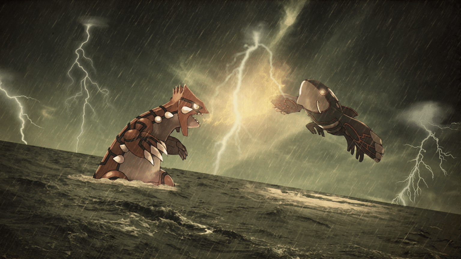 Groudon vs Kyogre, HD, Anime, Kampf, Pokémon, 1540x870 HD Desktop