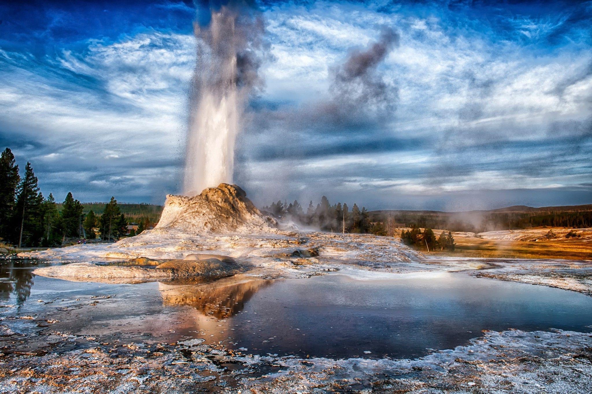 Yellowstone, Landschaft, Bäume, Geysire, Wyoming, 2050x1370 HD Desktop