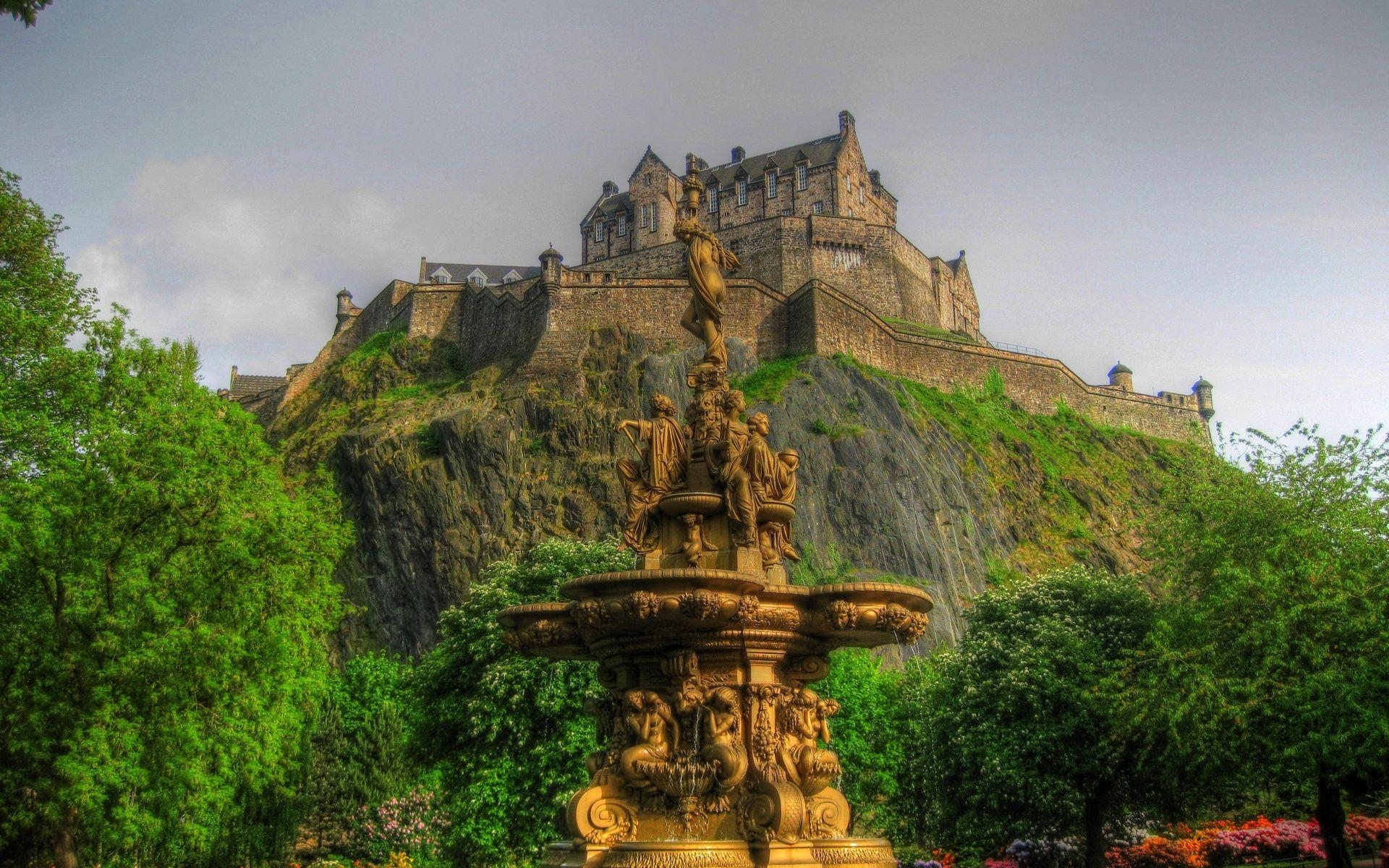 Edinburgh Schloss, Landschaft, Brunnen, Reisen, Architektur, 1920x1200 HD Desktop