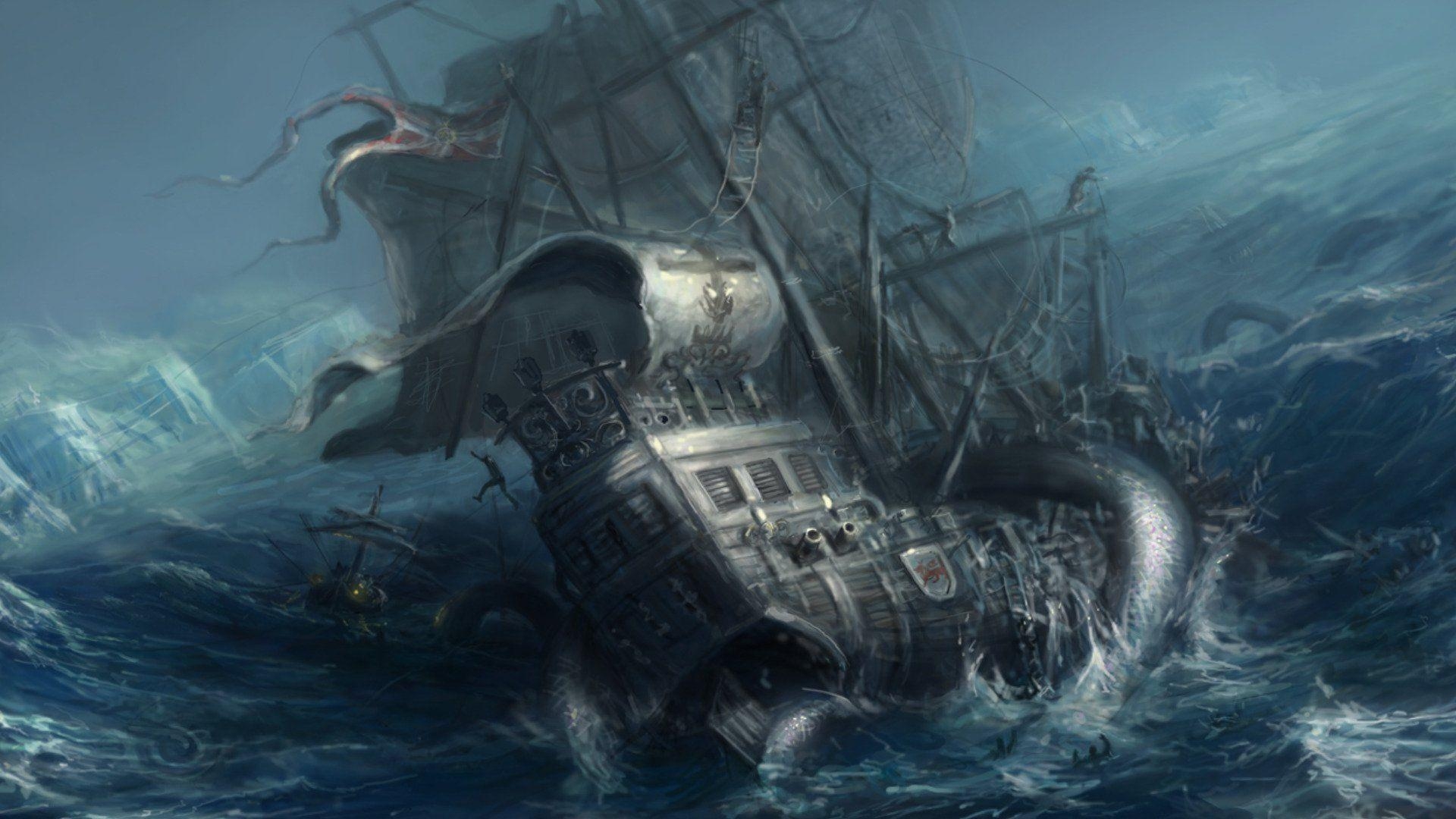 Kraken, HD, Hintergrund, digital, Kunst, 1920x1080 Full HD Desktop