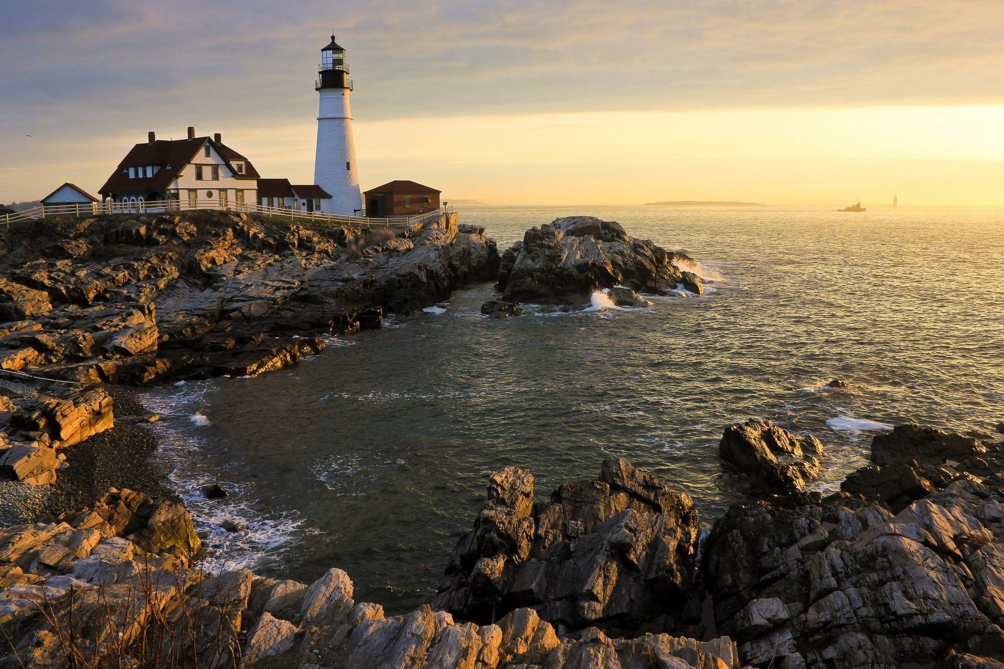 Meer, Küste, Cape Elizabeth, Maine, Leuchtturm, 2050x1370 HD Desktop